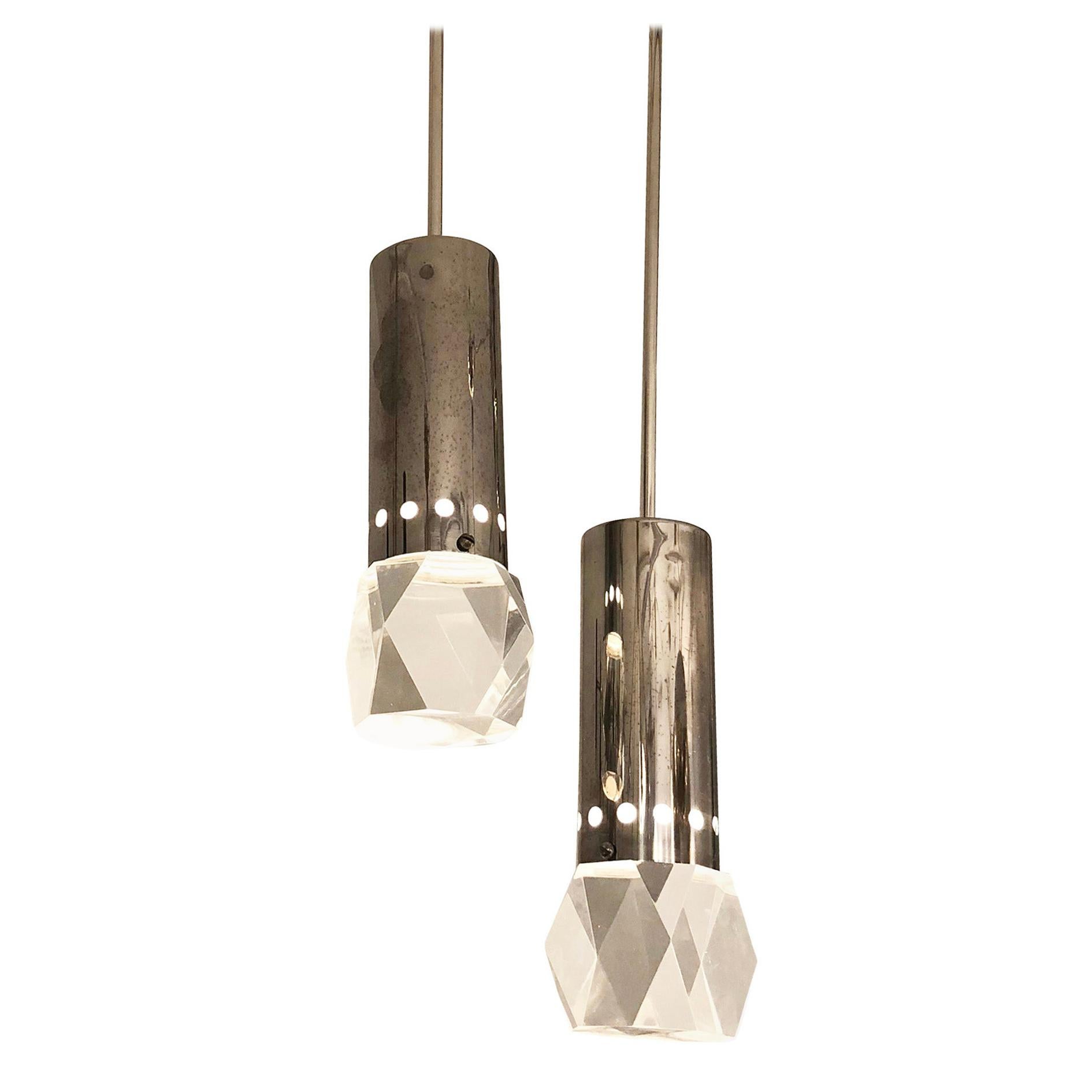 Pair of Stilnovo Pendants with Facted Lucite Shades
