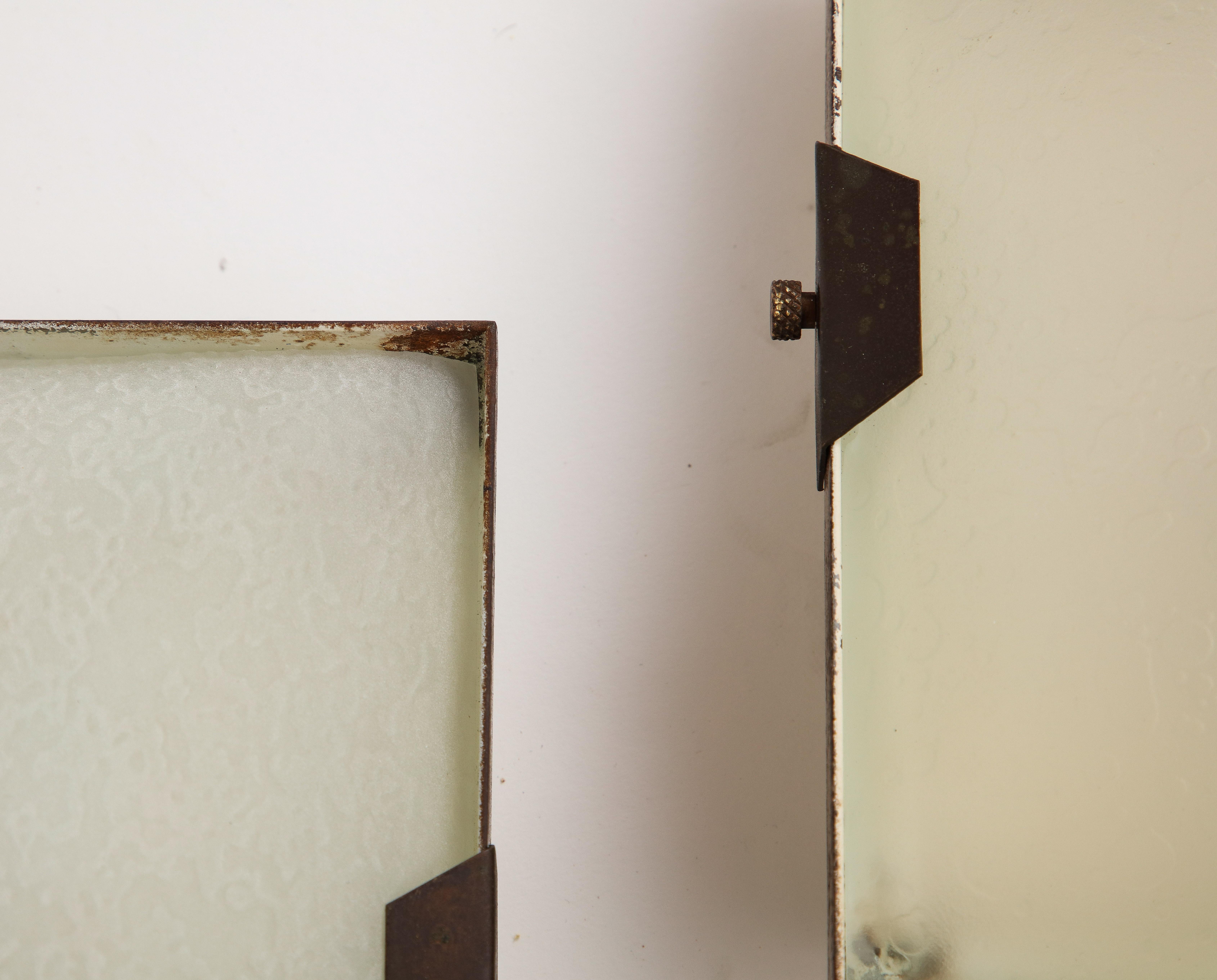Pair of Stilnovo Rectangular Brass and Frosted Glass Wall Sconces, Italian 1950s 4
