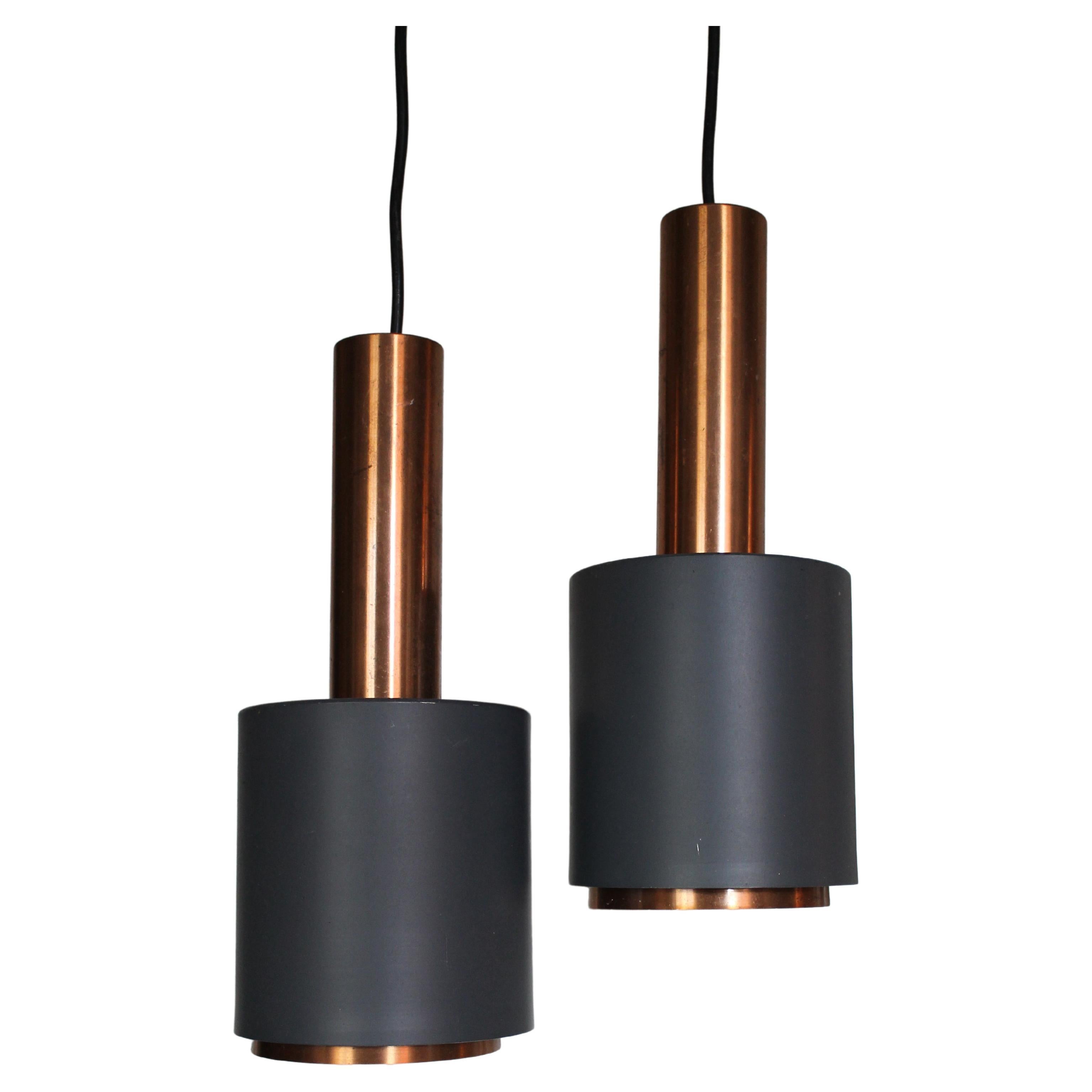 Pair of Stilnovo Style Copper and Black Painted Aluminium Pendant Light, 1960 For Sale