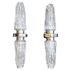 Pair of Stilnovo Style Wall Lights with Double Sculptural Glass Shades, 1960s