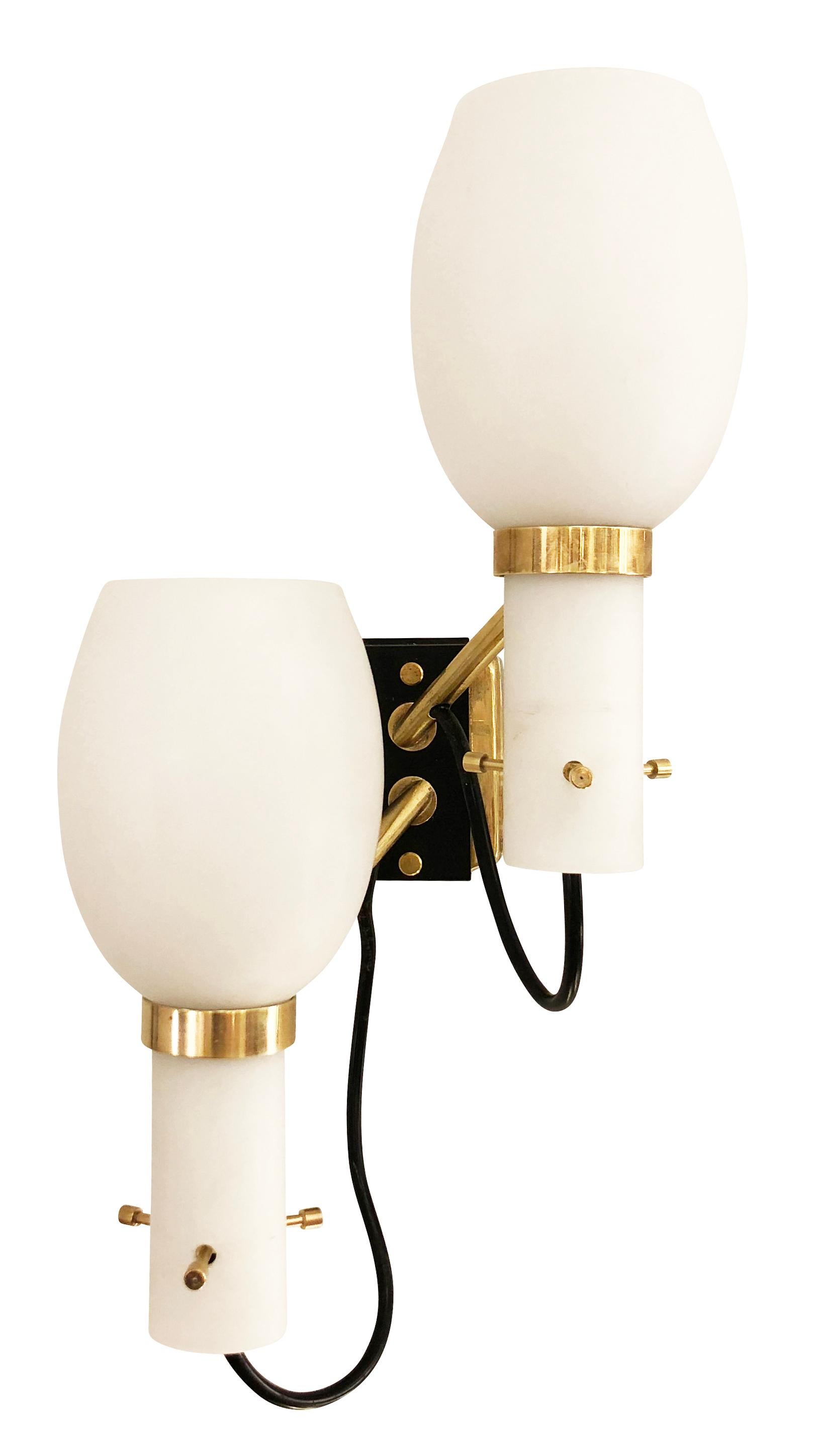 Pair of Stilnovo Wall Lights with Frosted Glass Shades In Good Condition In New York, NY