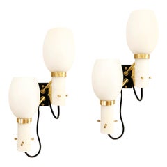 Pair of Stilnovo Wall Lights with Frosted Glass Shades