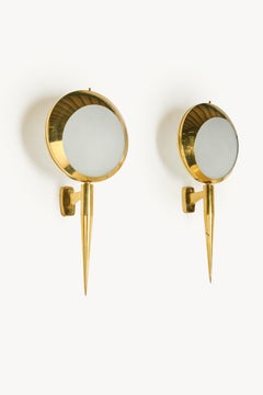 Pair of Stilnovo Wall Sconces in Glass and Brass, Made in Italy, circa 1960
