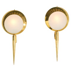 Pair of Stilnovo Wall Sconces in Glass and Brass, Made in Italy, circa 1960