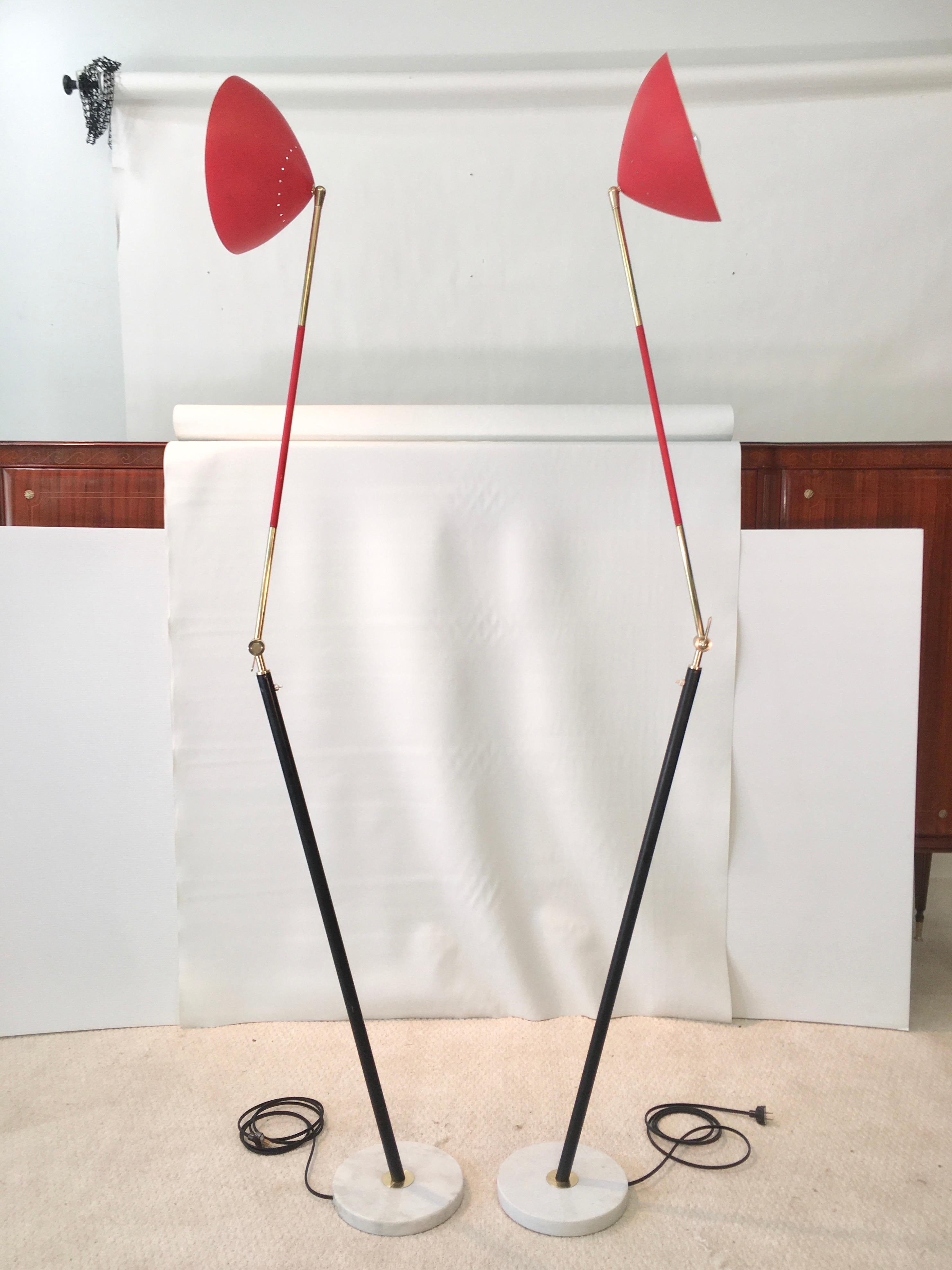 Pair of Stilux Articulating Floor Lamps In Good Condition For Sale In Hanover, MA