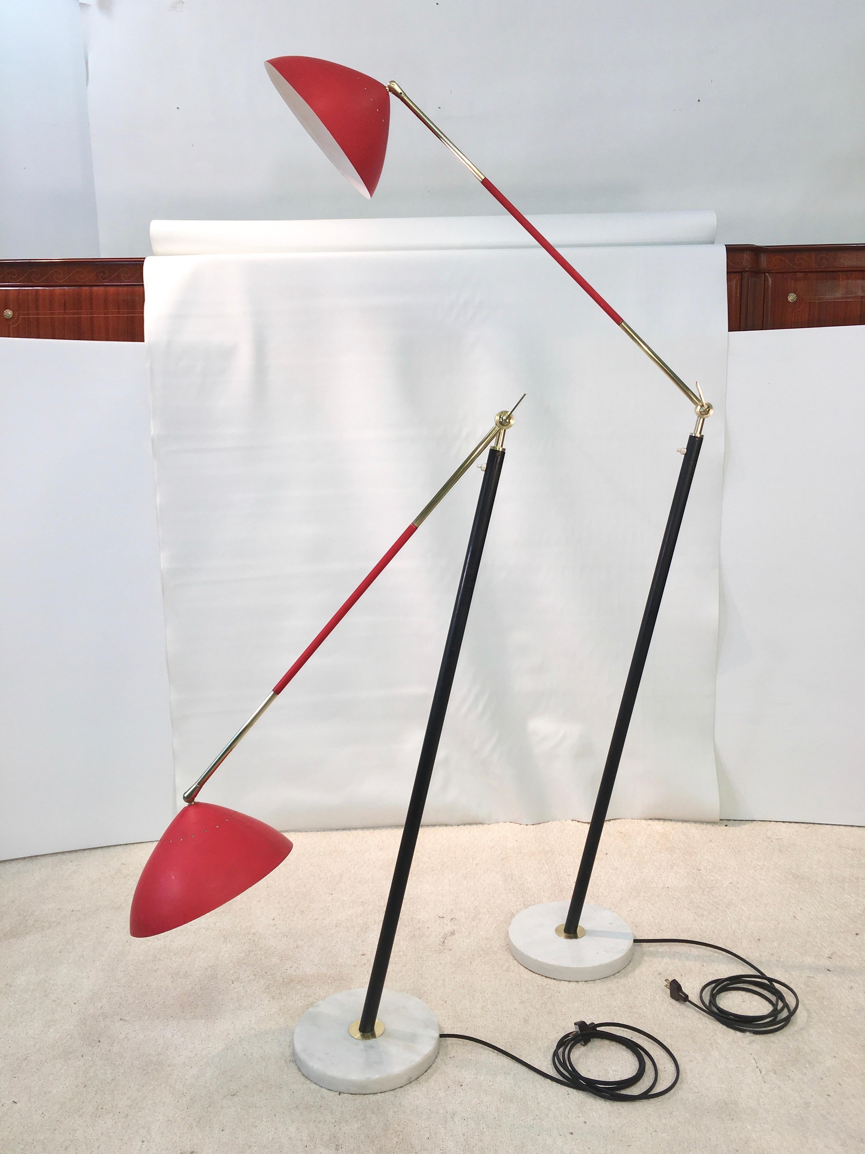 Marble Pair of Stilux Articulating Floor Lamps For Sale