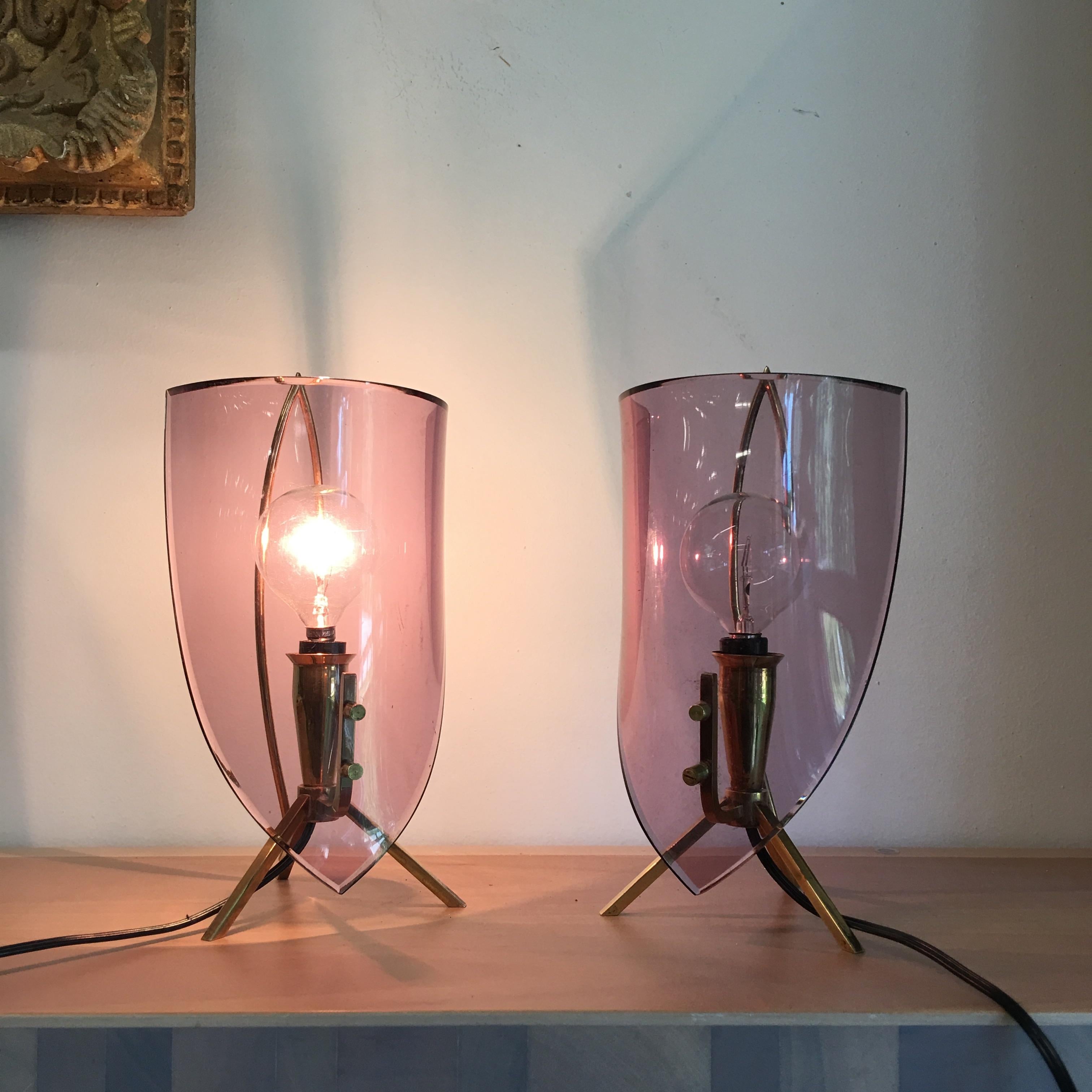 Mid-Century Modern Pair of Stilux Milano Boudoir Lamps For Sale