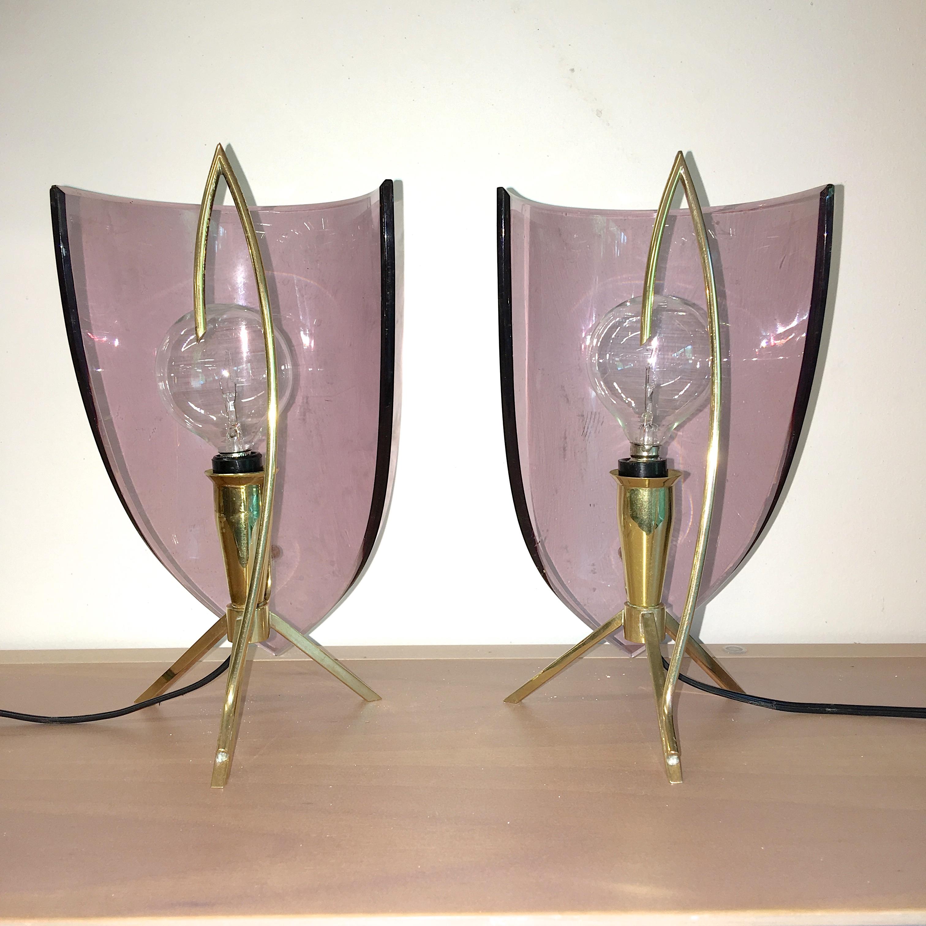 Brass Pair of Stilux Milano Boudoir Lamps For Sale