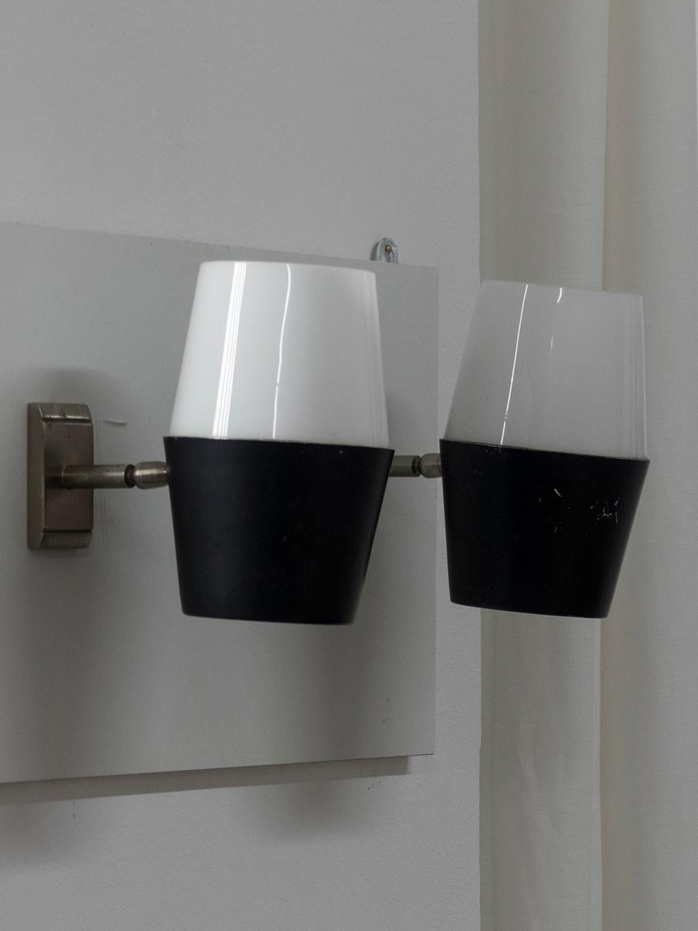 Mid-Century Modern Pair of Stilux Perspex and Black Metal Articulating Sconces by Stilux 1960s For Sale