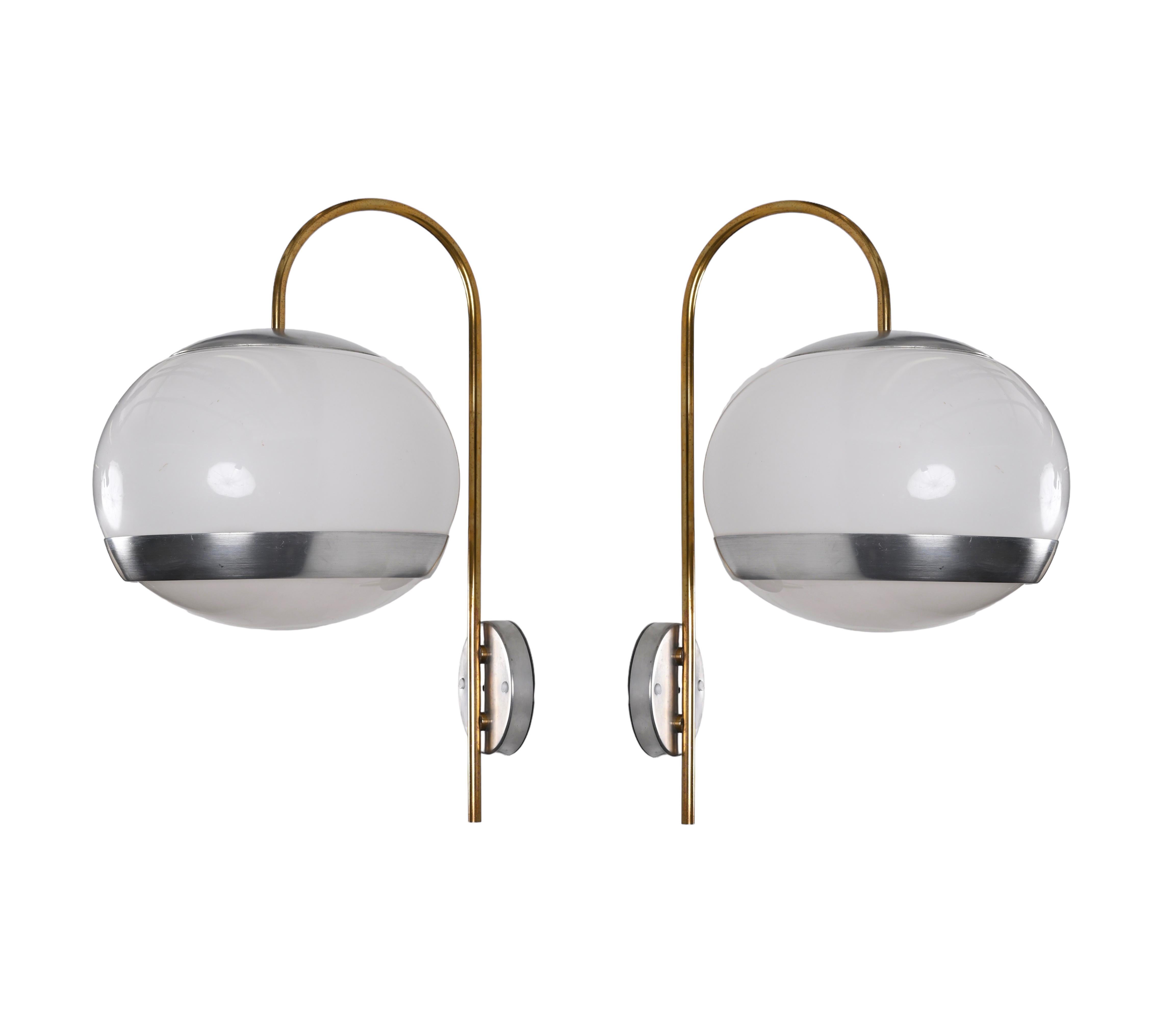 Pair of Stilux Sconces White Lucite and Brass, Italian Lighting, 1970s For Sale 3