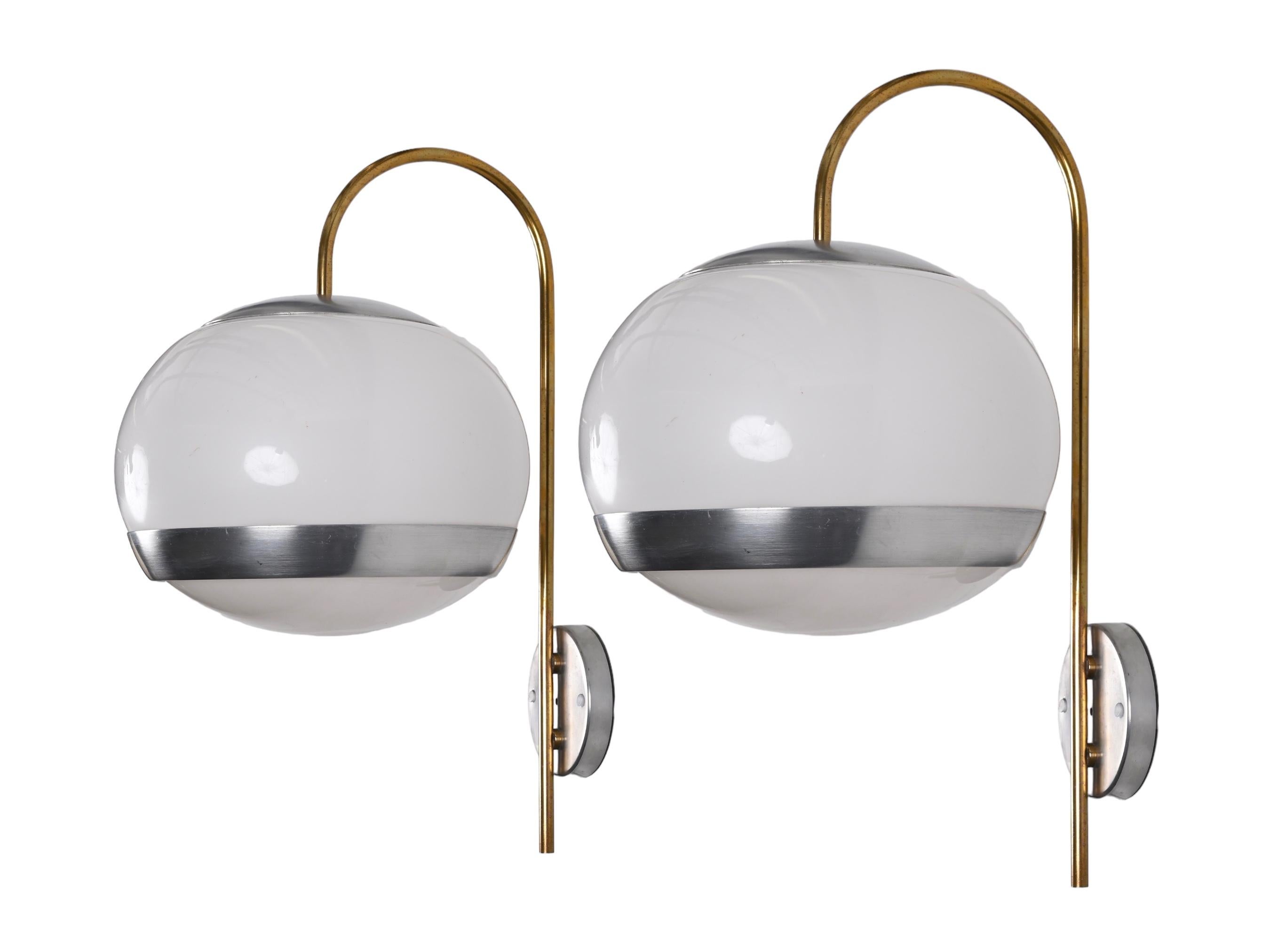 Pair of Stilux Sconces White Lucite and Brass, Italian Lighting, 1970s For Sale 9