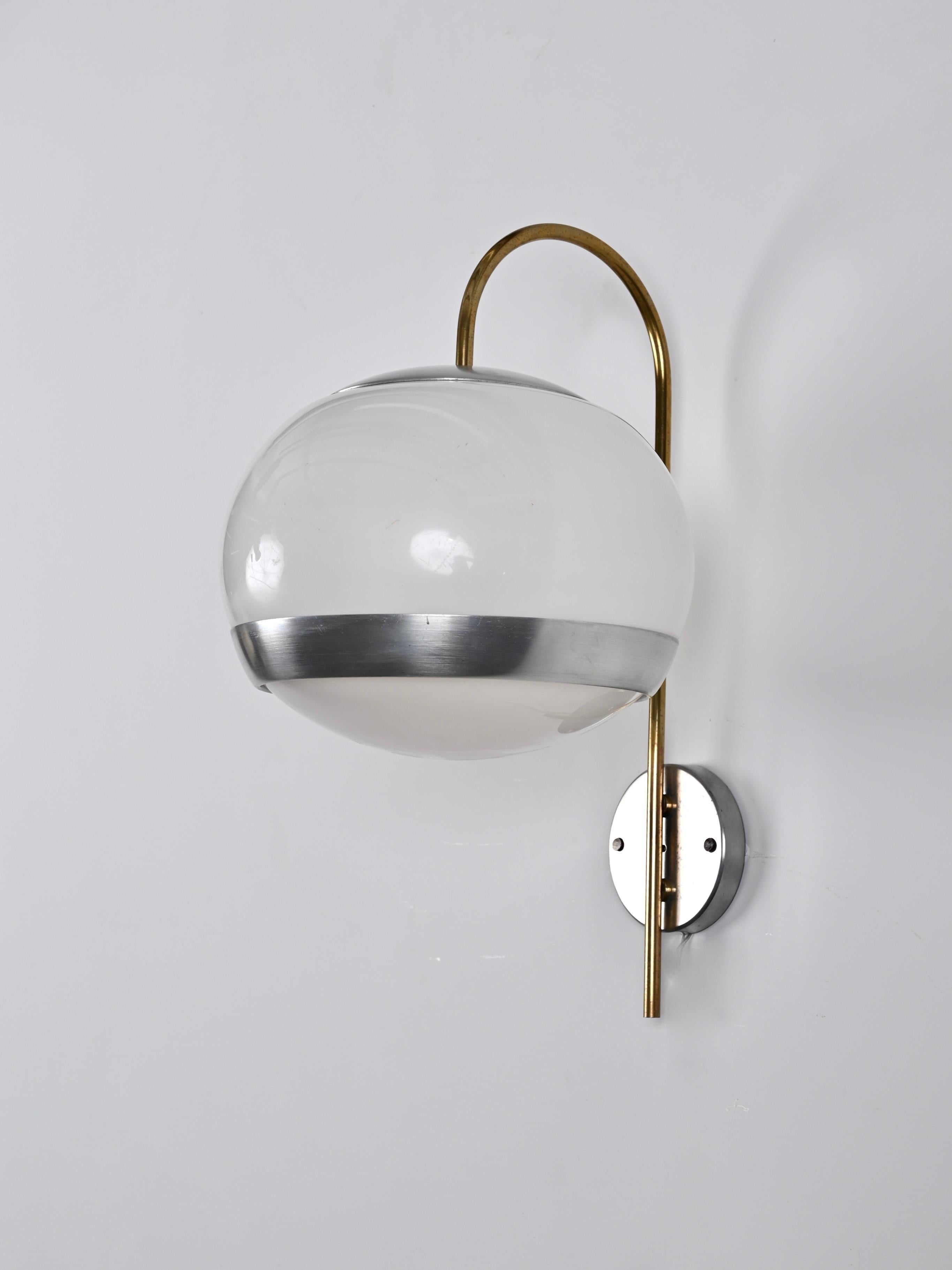 Pair of Stilux Sconces White Lucite and Brass, Italian Lighting, 1970s For Sale 2