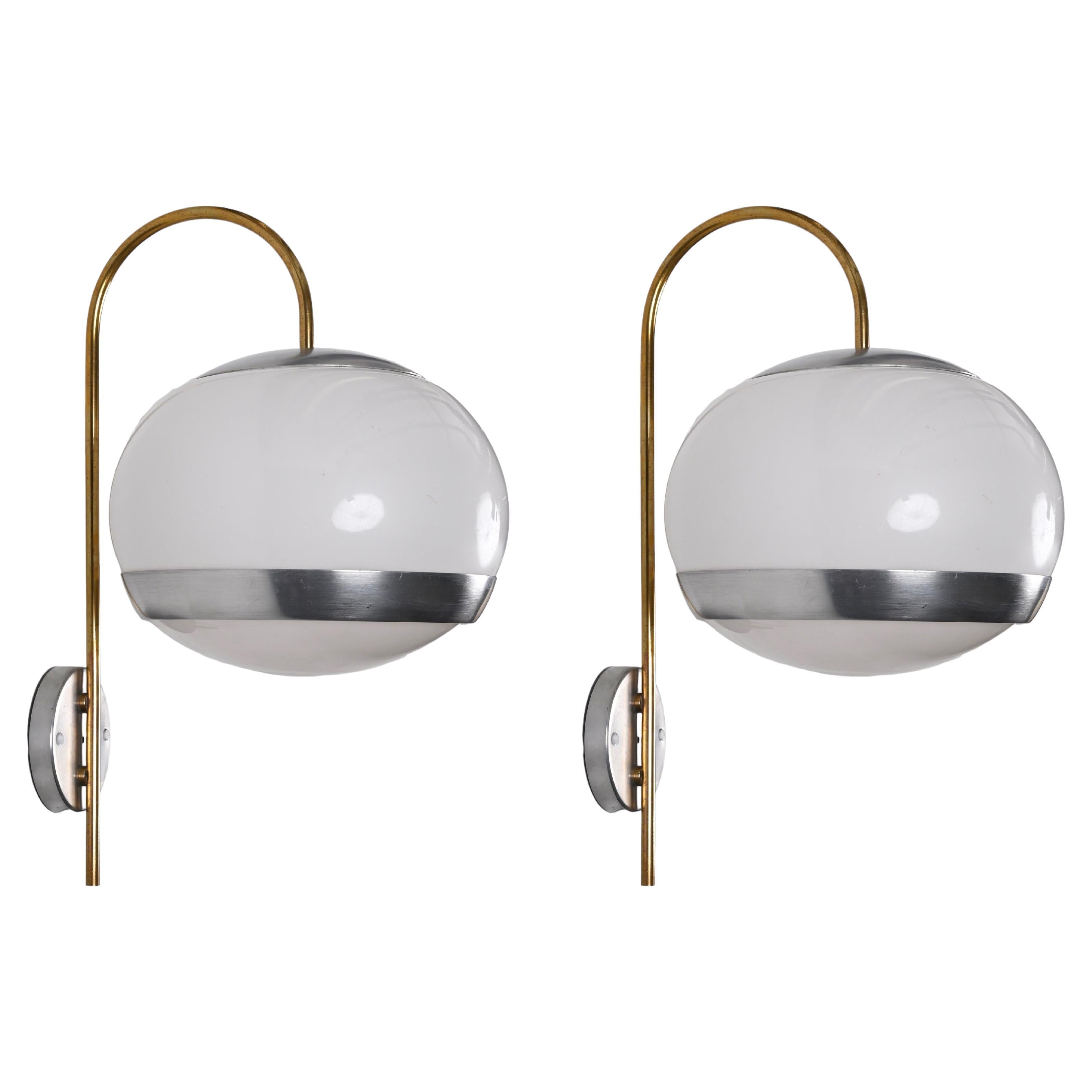 Pair of Stilux Sconces White Lucite and Brass, Italian Lighting, 1970s For Sale
