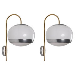 Pair of Stilux Sconces White Lucite and Brass, Italian Lighting, 1970s
