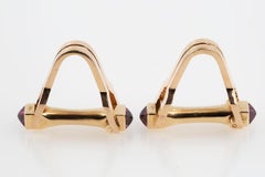 Stirrup Shaped Cufflinks in 18 Karat Gold with Two Rubies, French, circa 1950