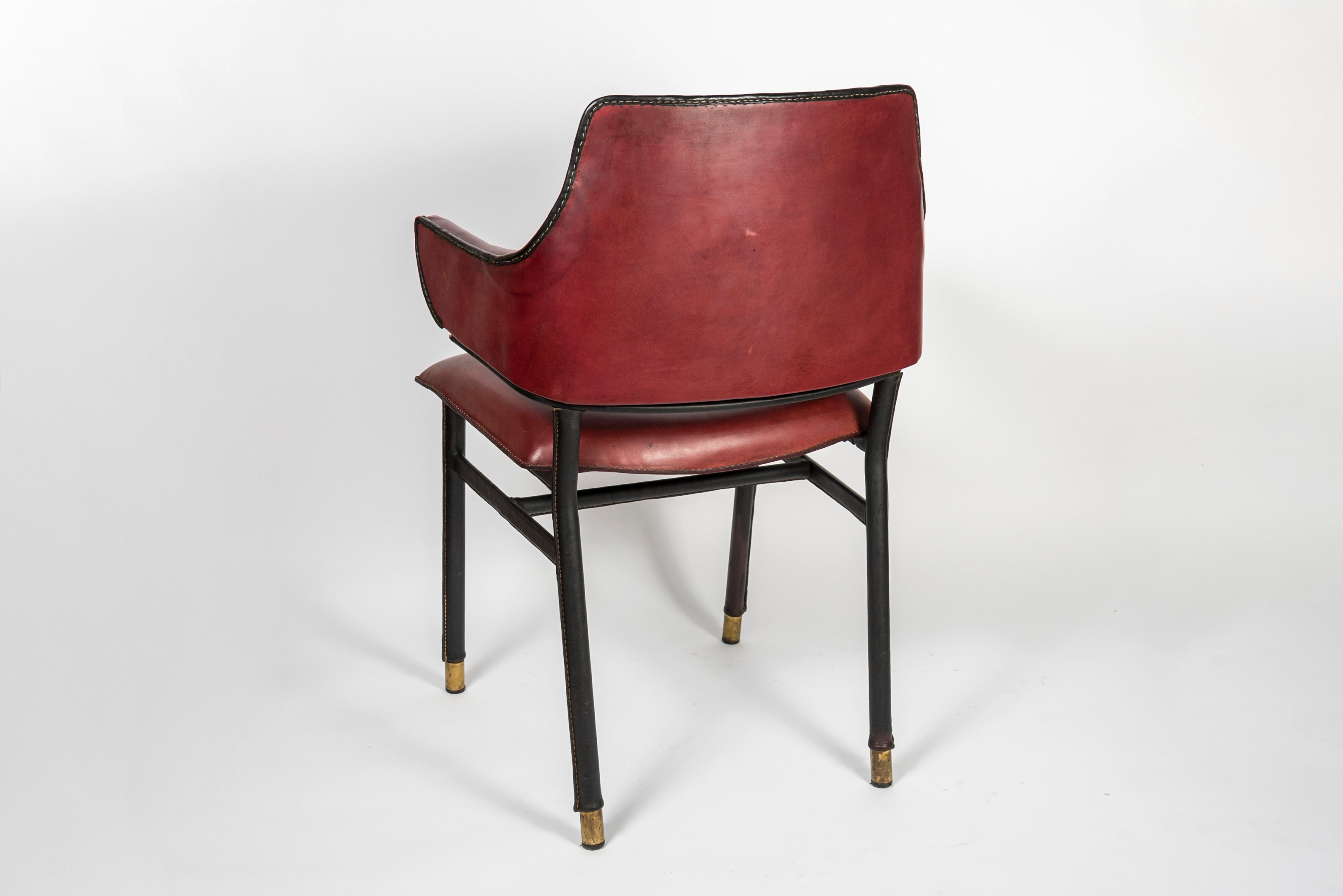 Pair of Stitched Leather Armchairs by Jacques Adnet 2