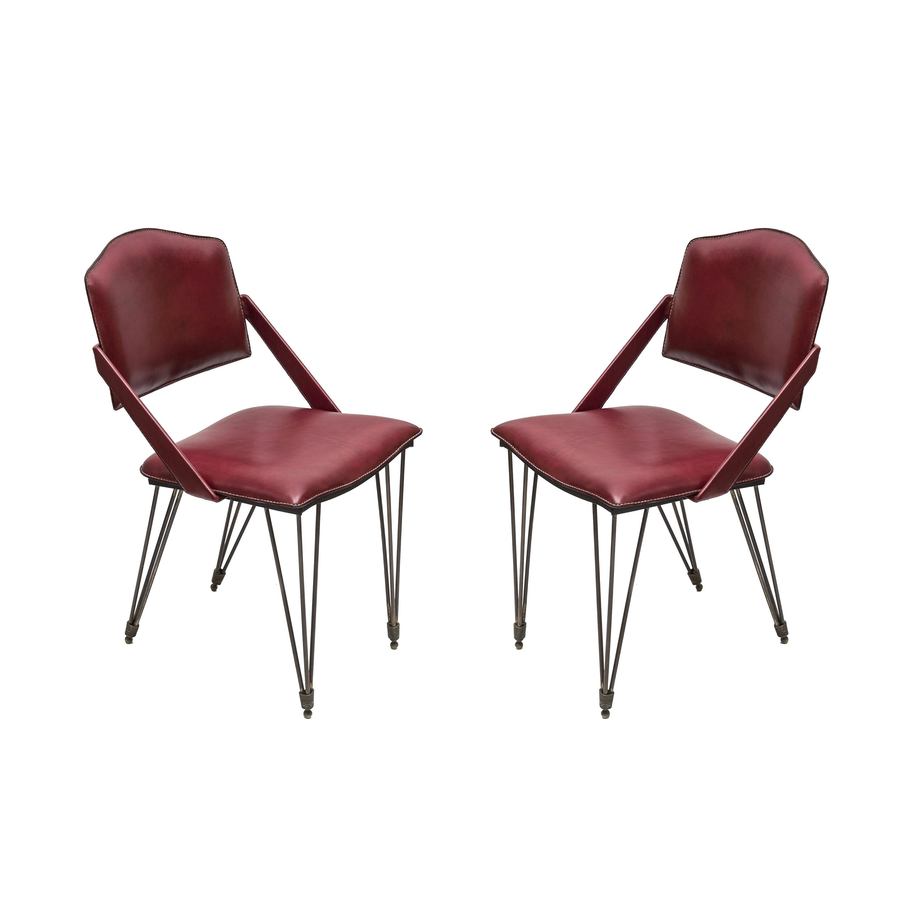 Pair of Stitched Leather Armchairs by Jacques Adnet