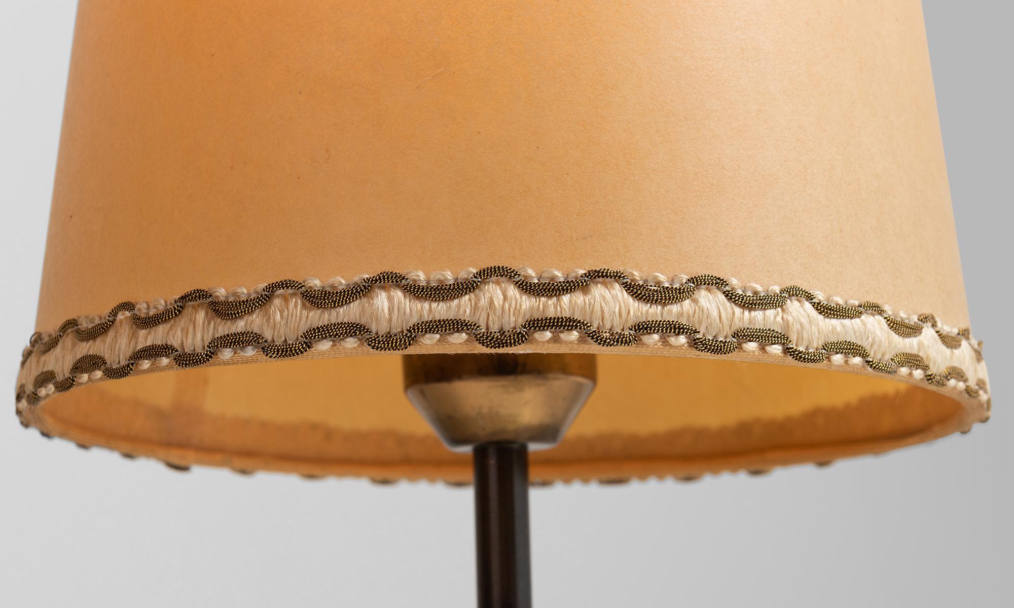Pair of Stitched Leather and Brass Table Lamps In Good Condition In Culver City, CA