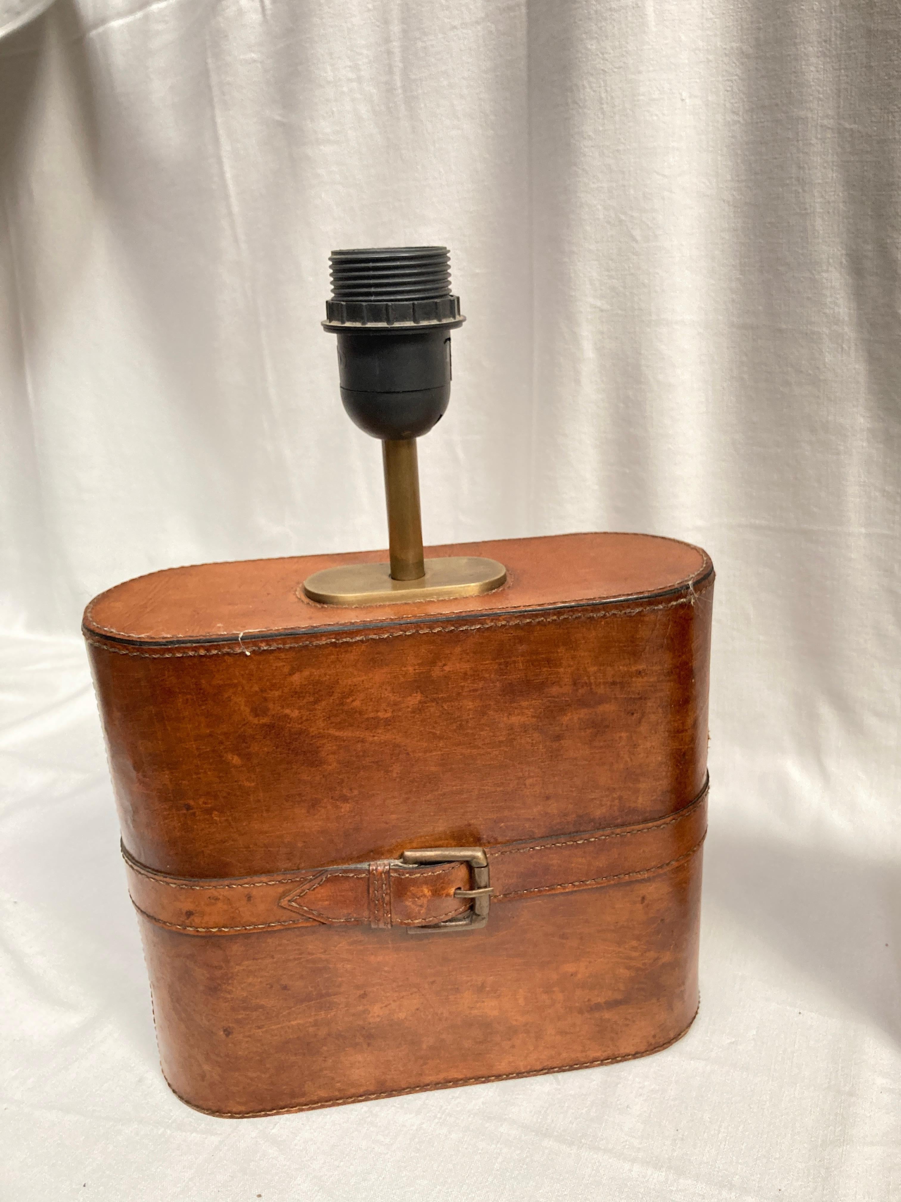 Pair of Stitched leather lamp in the style of Jacques Adnet In Good Condition In New York, NY
