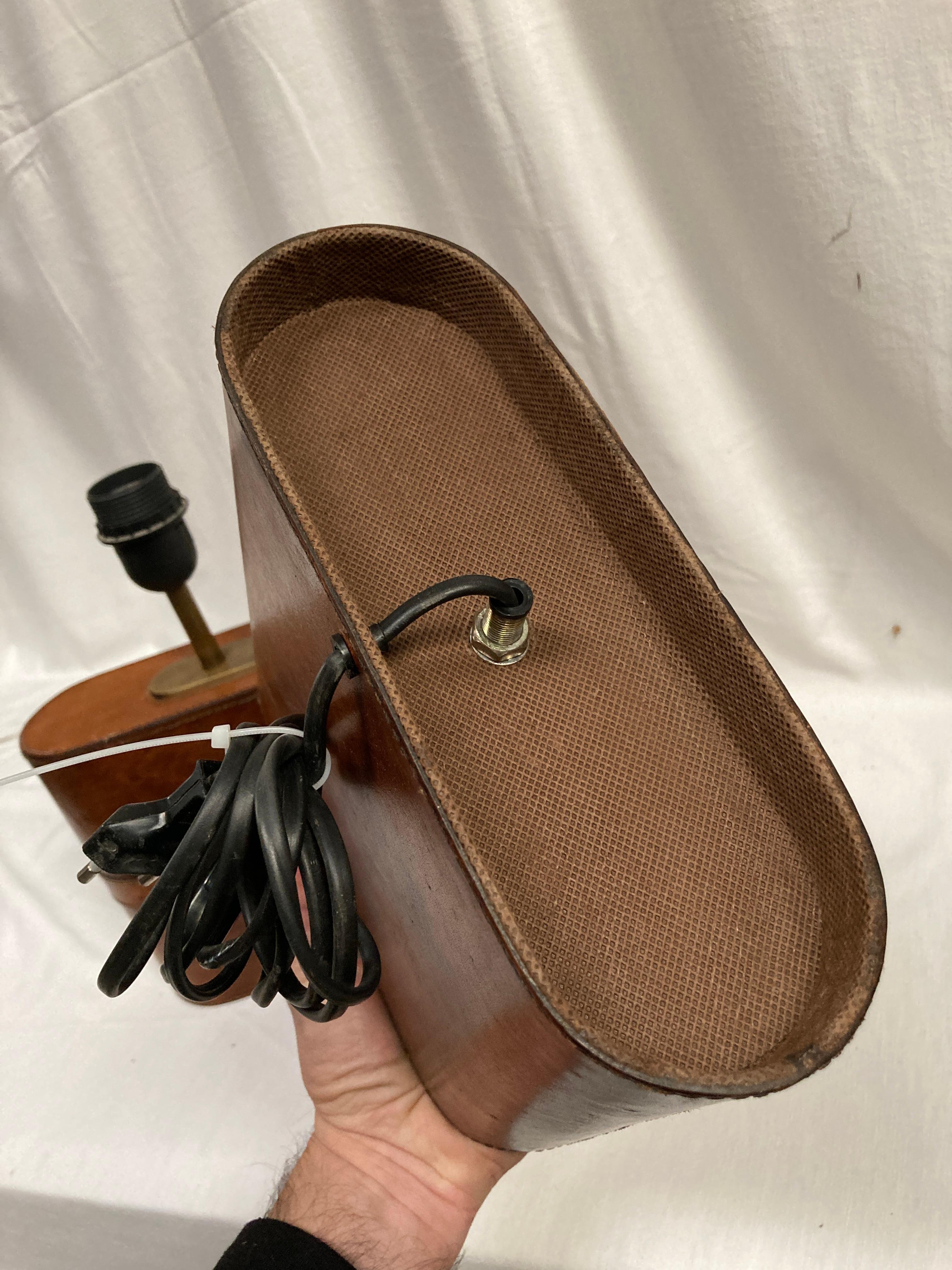 Pair of Stitched leather lamp in the style of Jacques Adnet 3