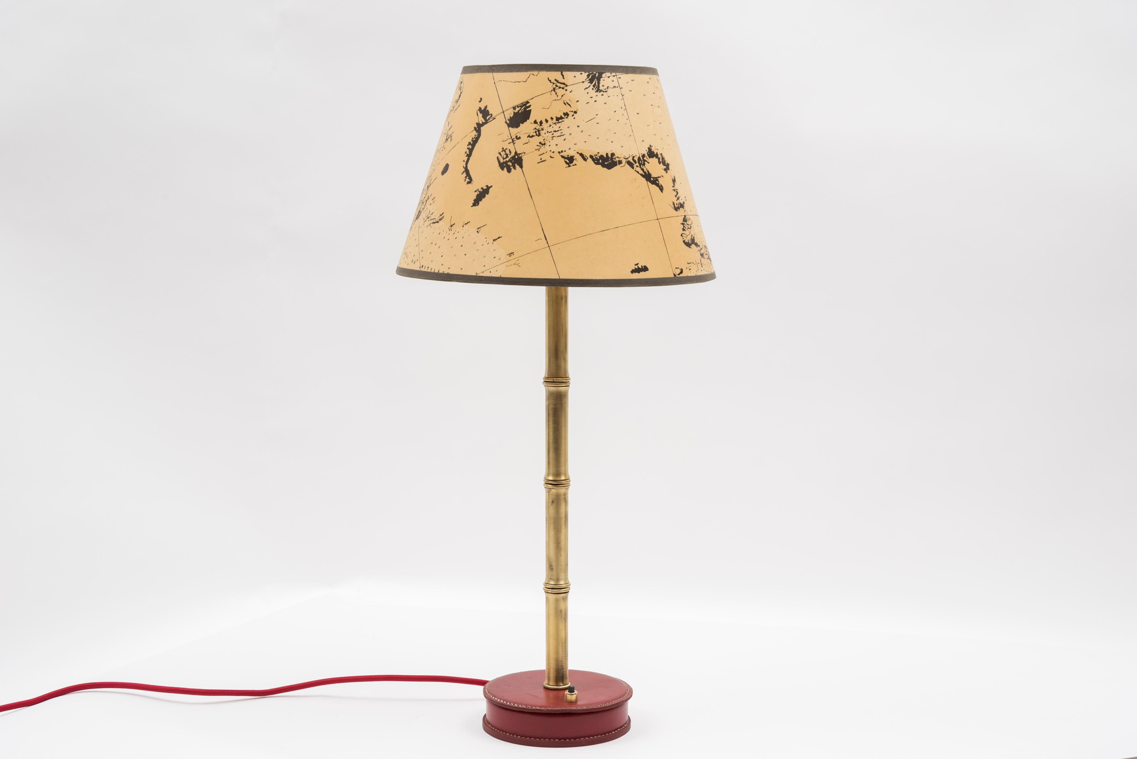 European Pair of Stitched Leather Lamps by Jacques Adnet