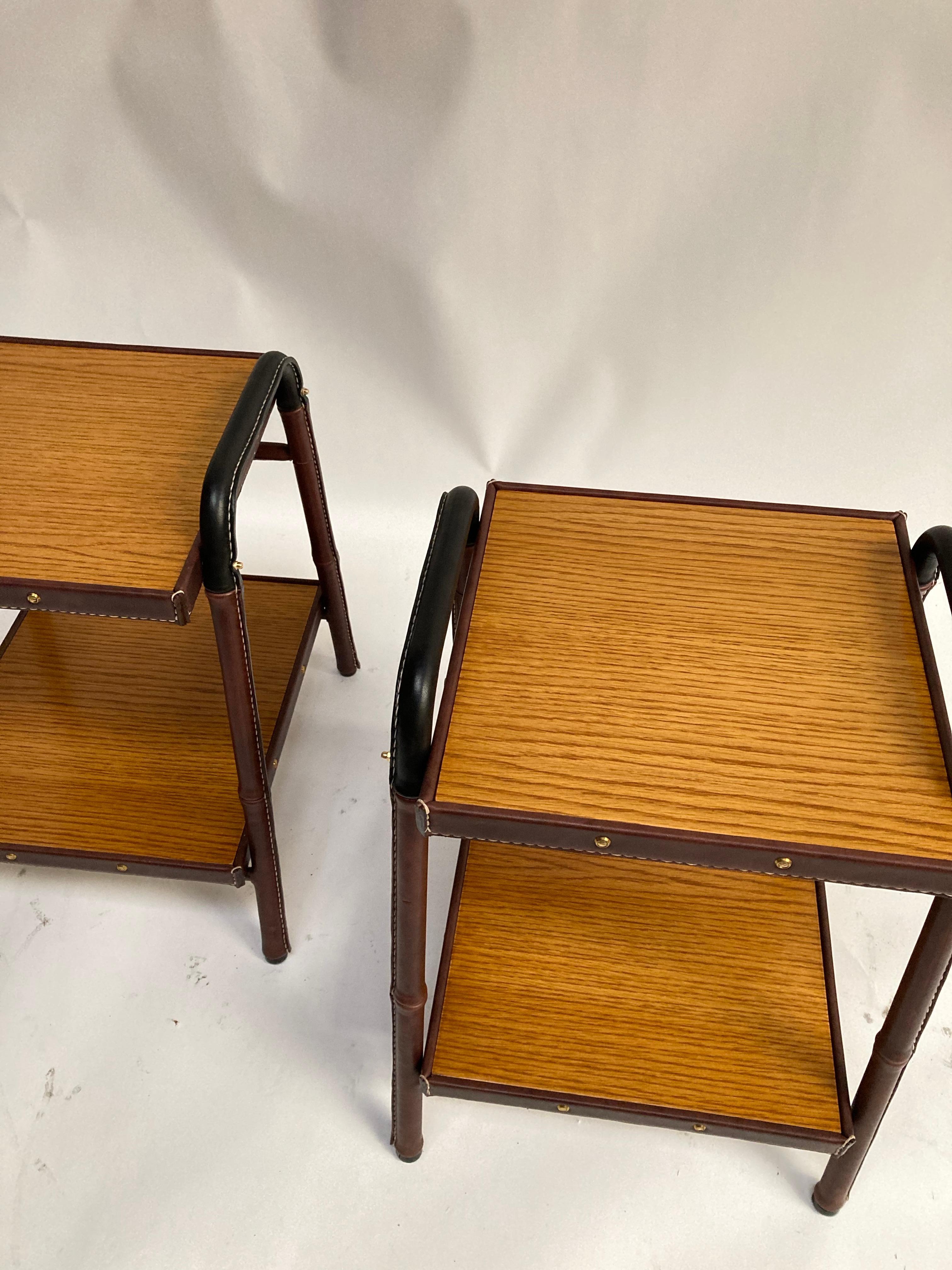 Pair of Stitched Leather Side Table by Jacques Adnet For Sale 5