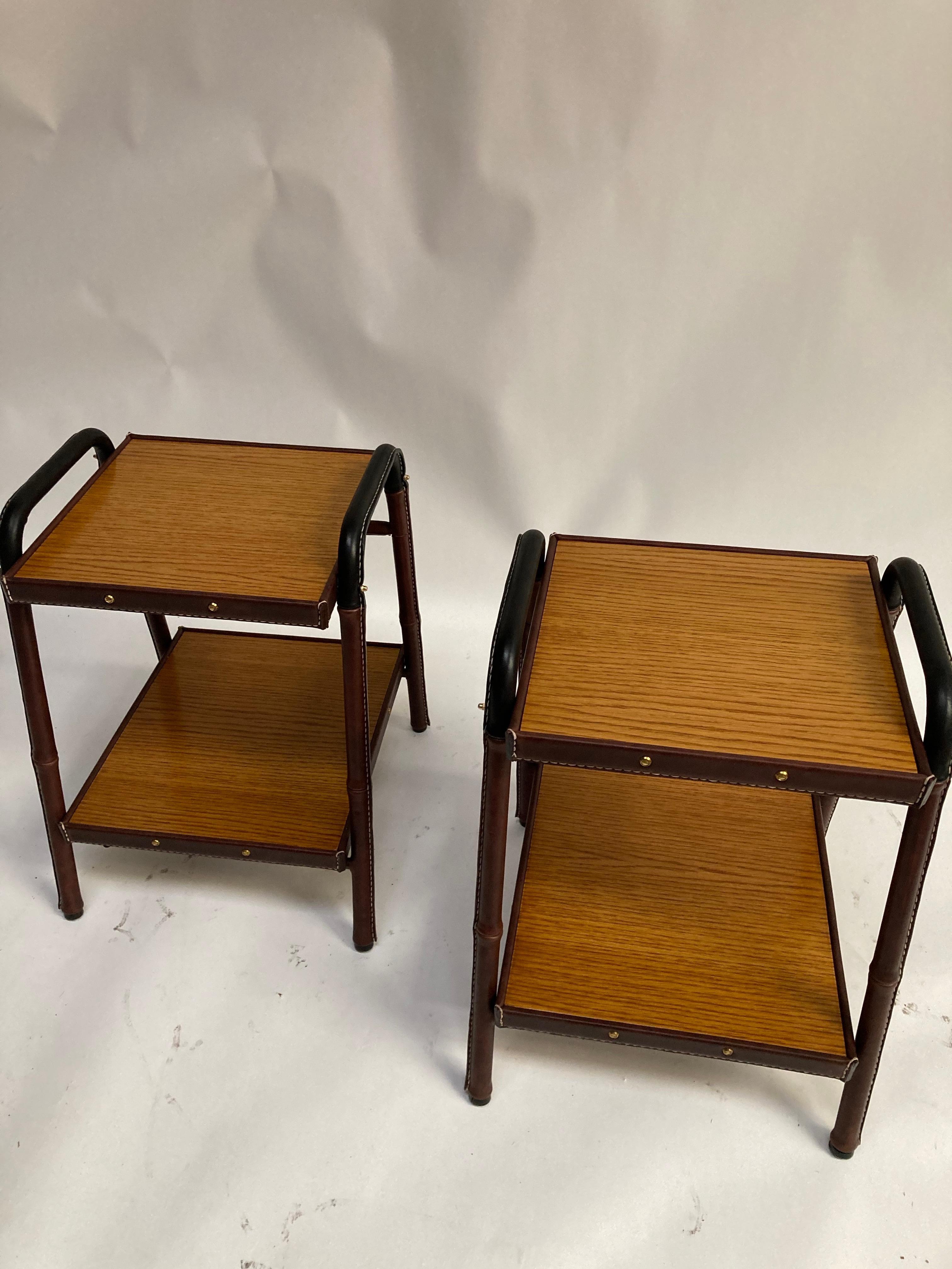 Pair of Stitched Leather Side Table by Jacques Adnet For Sale 6