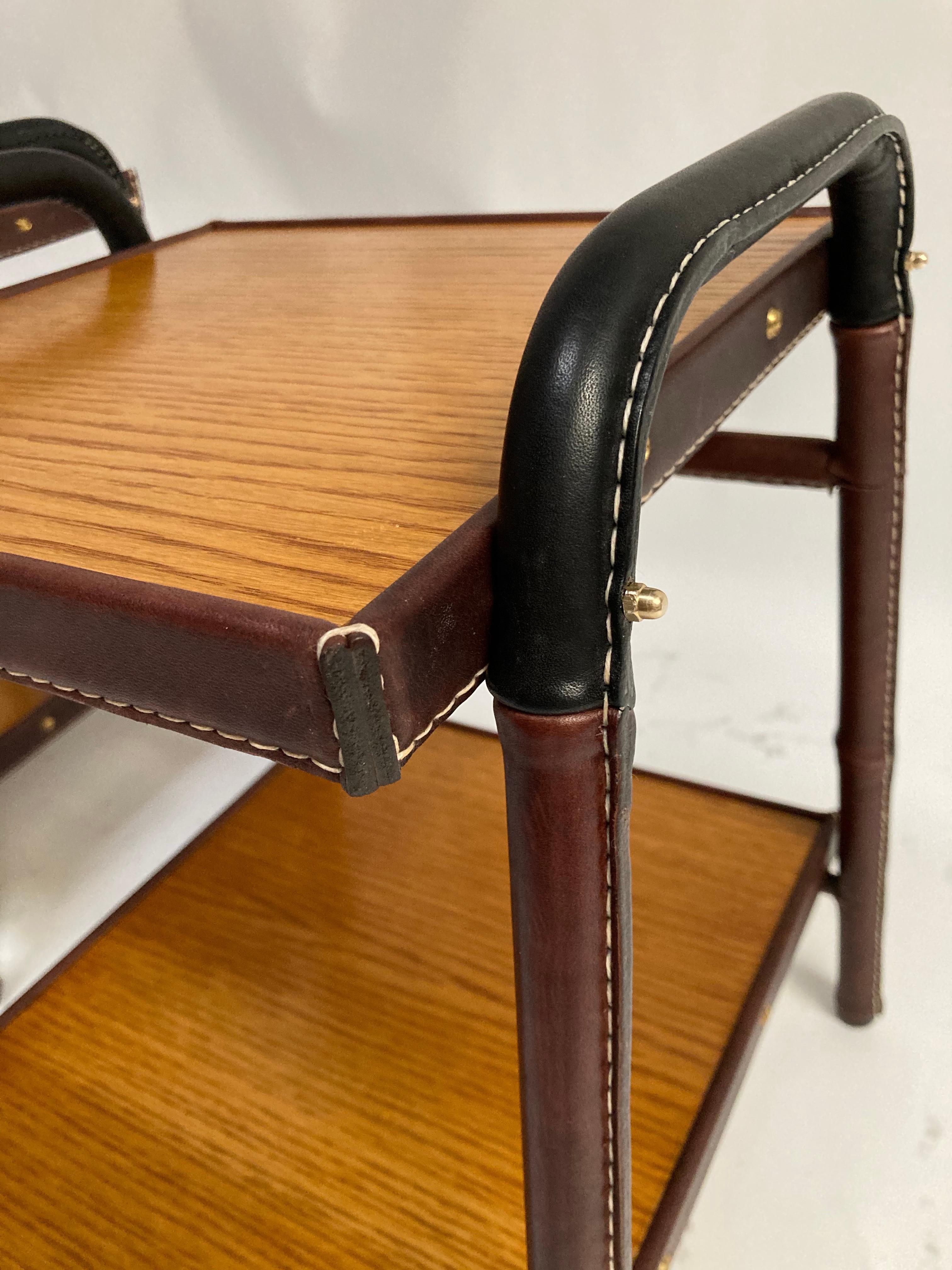 Pair of Stitched Leather Side Table by Jacques Adnet For Sale 2