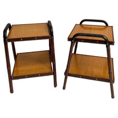Pair of Stitched Leather Side Table by Jacques Adnet