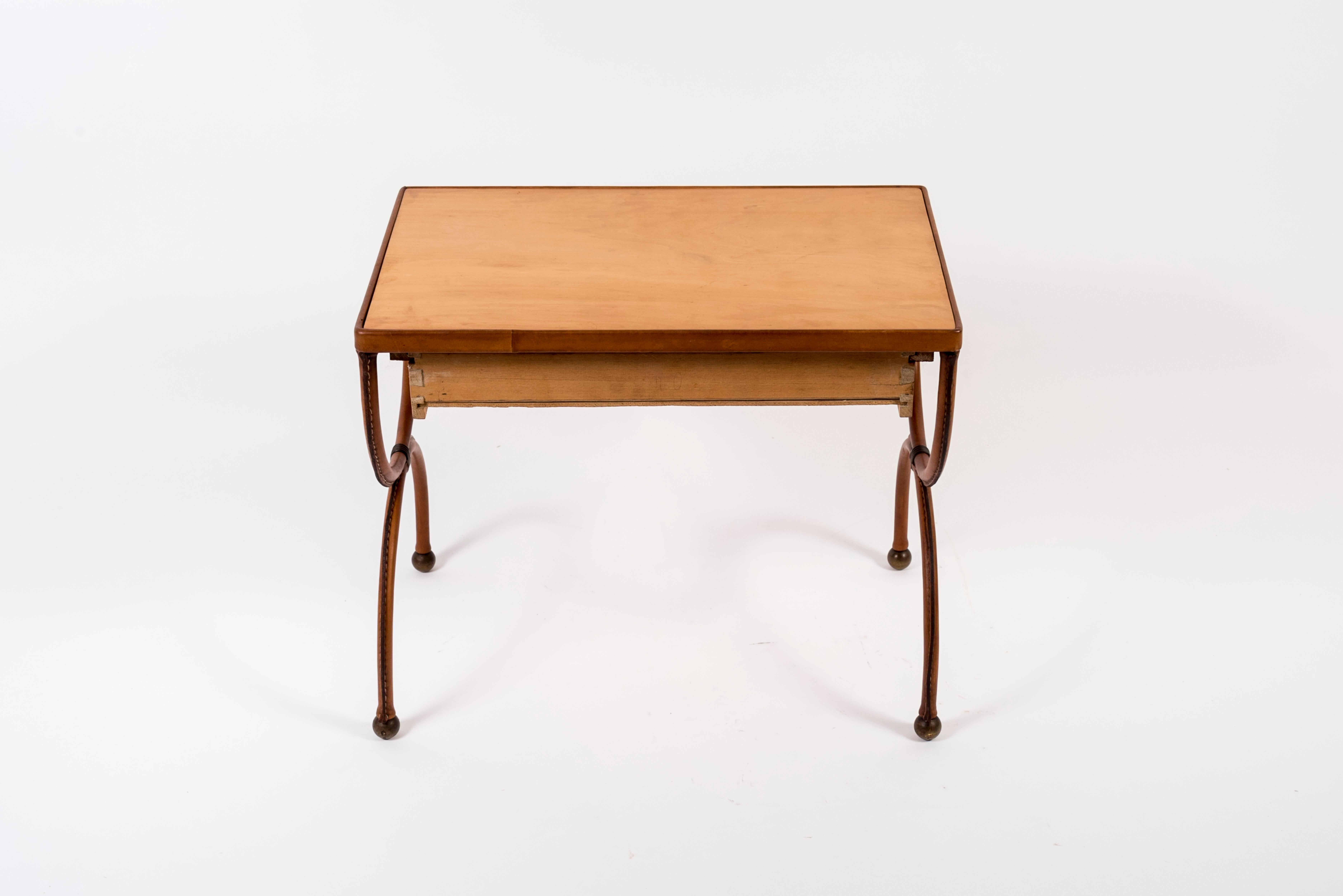 Pair of Stitched Leather Side Tables by Jacques Adnet For Sale 3