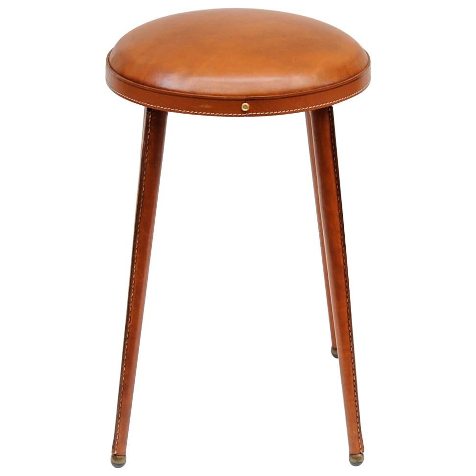 Pair of Stitched Leather Stools by Jacques Adnet