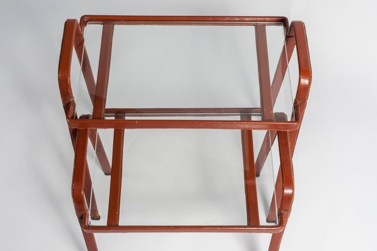 French Pair of Stitched Side Tables by Jacques Adnet For Sale
