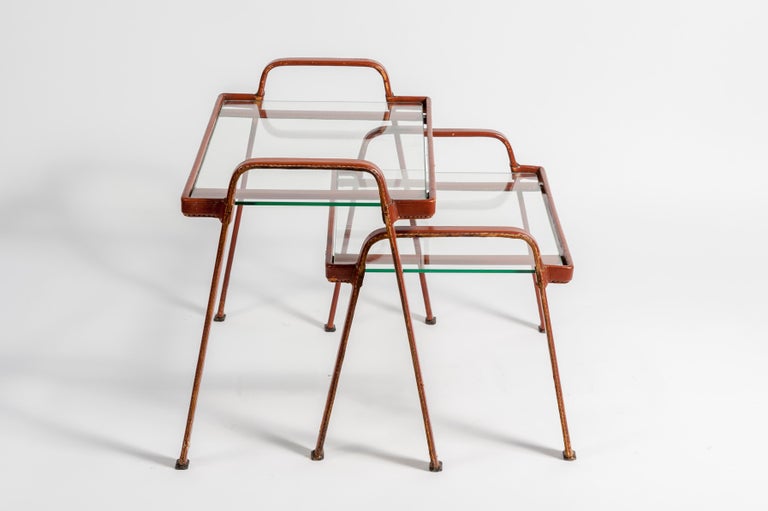 Pair of Stitched Side Tables by Jacques Adnet In Good Condition For Sale In New York, NY