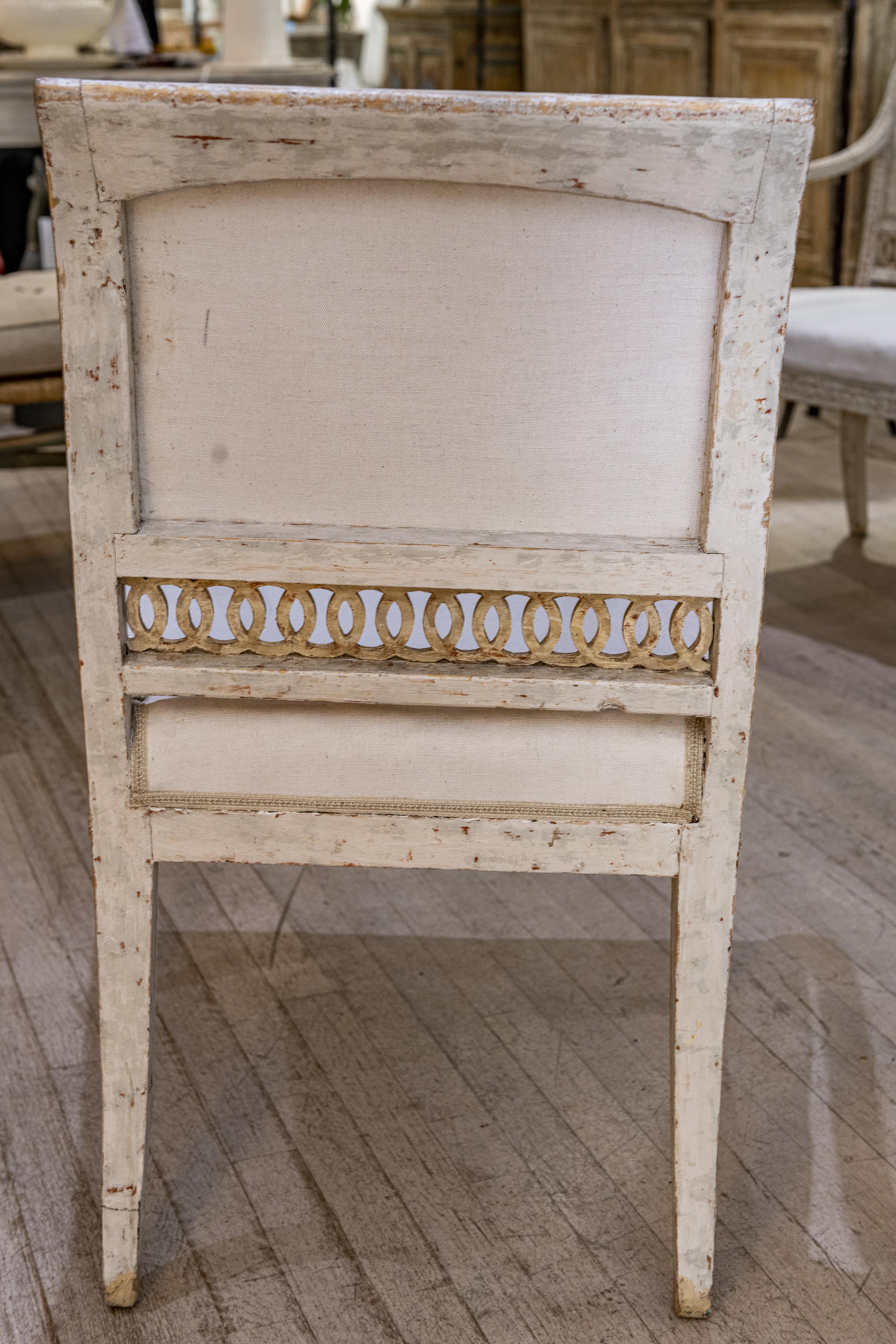 Pair of Stockholm Made Gustavian Painted and Gilt Armchairs 3