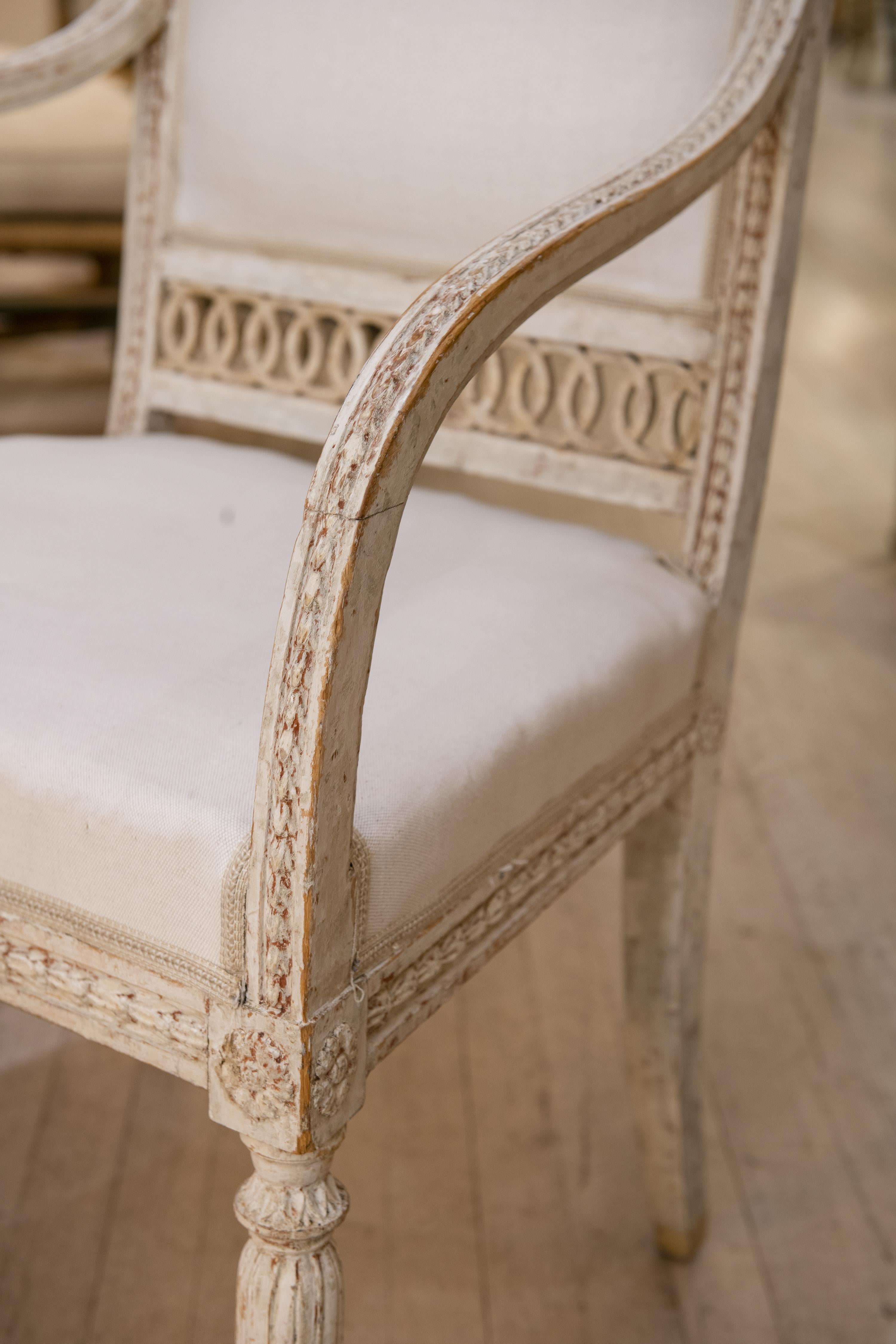 19th Century Pair of Stockholm Made Gustavian Painted and Gilt Armchairs