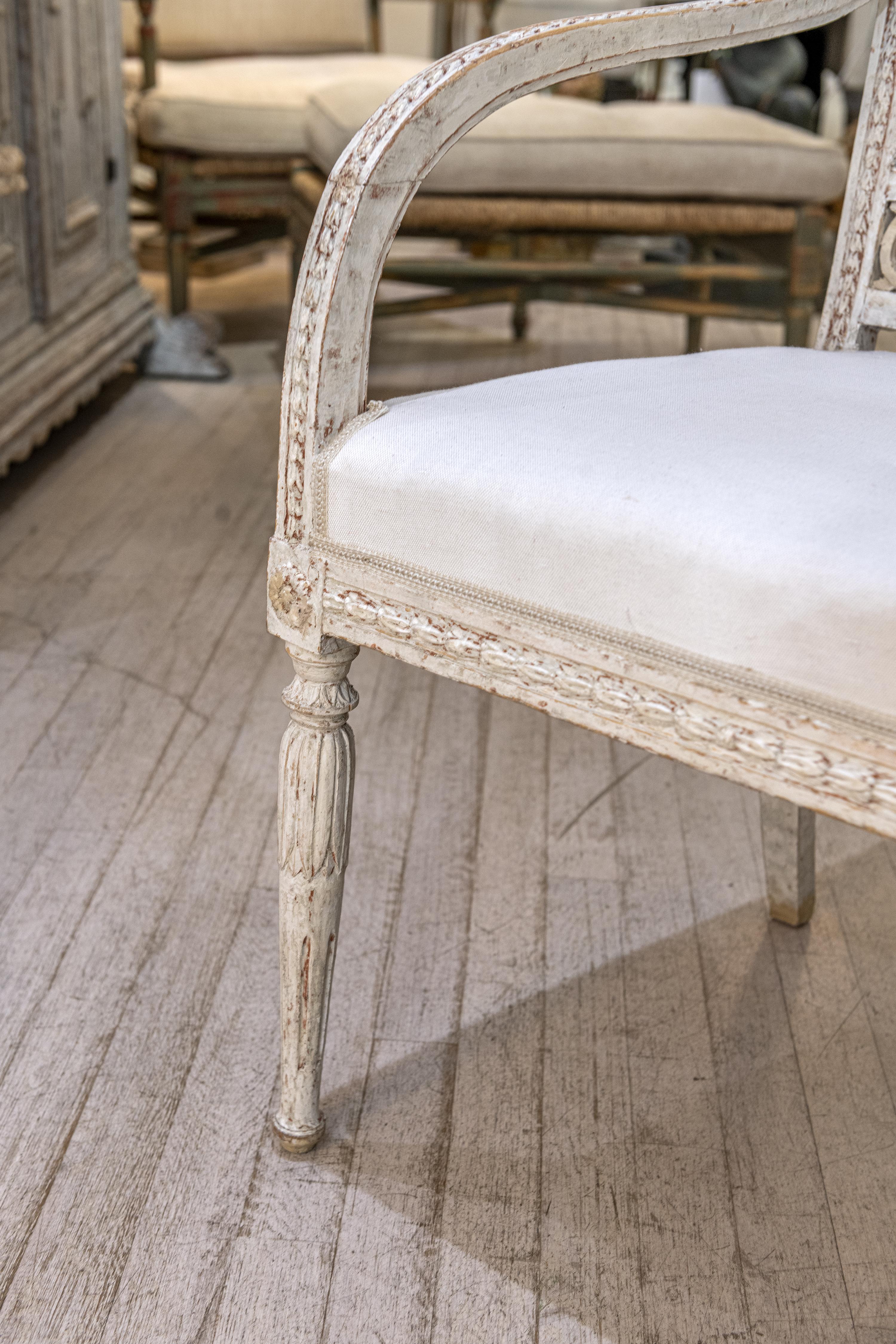 Upholstery Pair of Stockholm Made Gustavian Painted and Gilt Armchairs