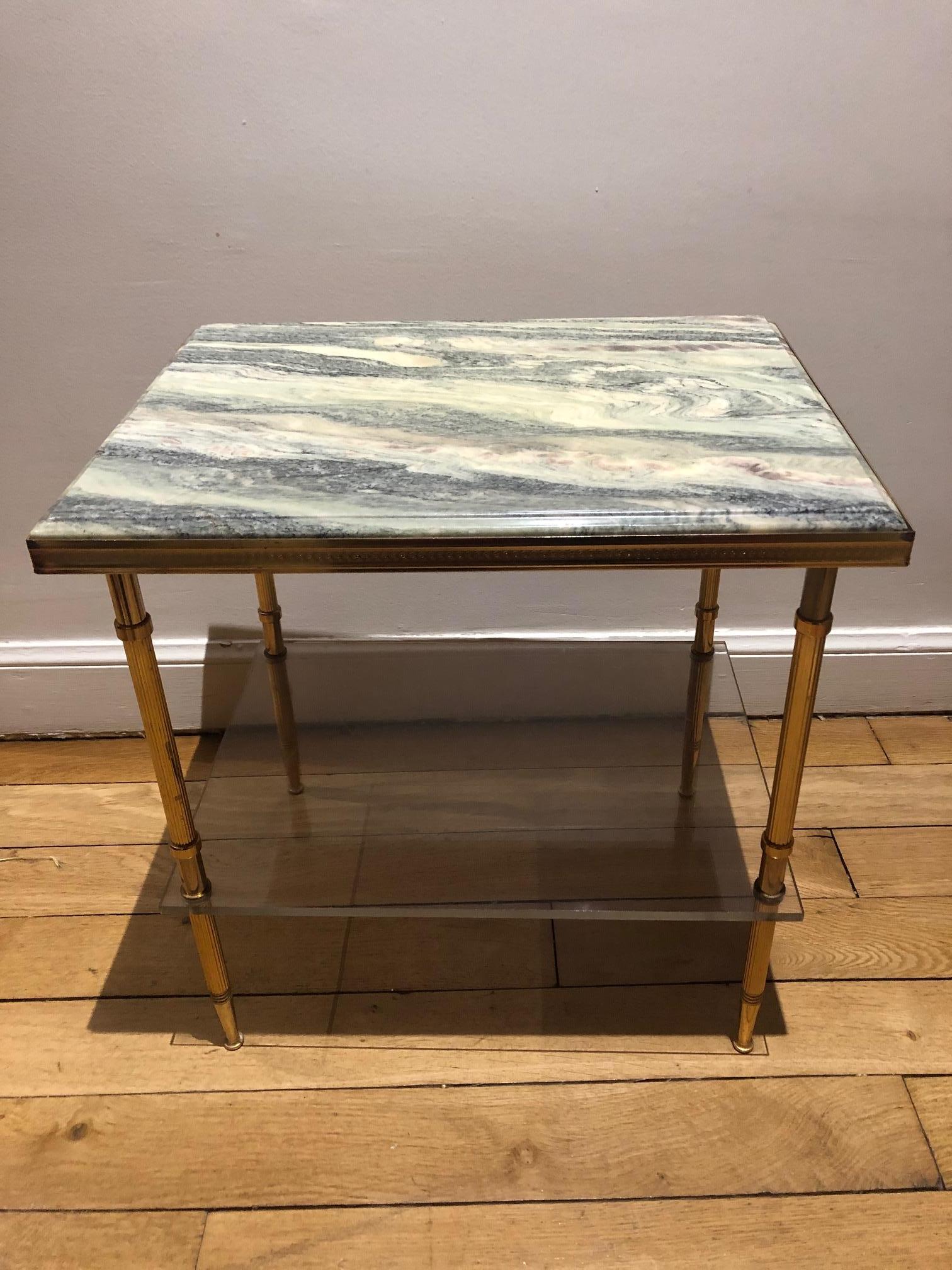 French Pair of Stone and Brass Side Tables