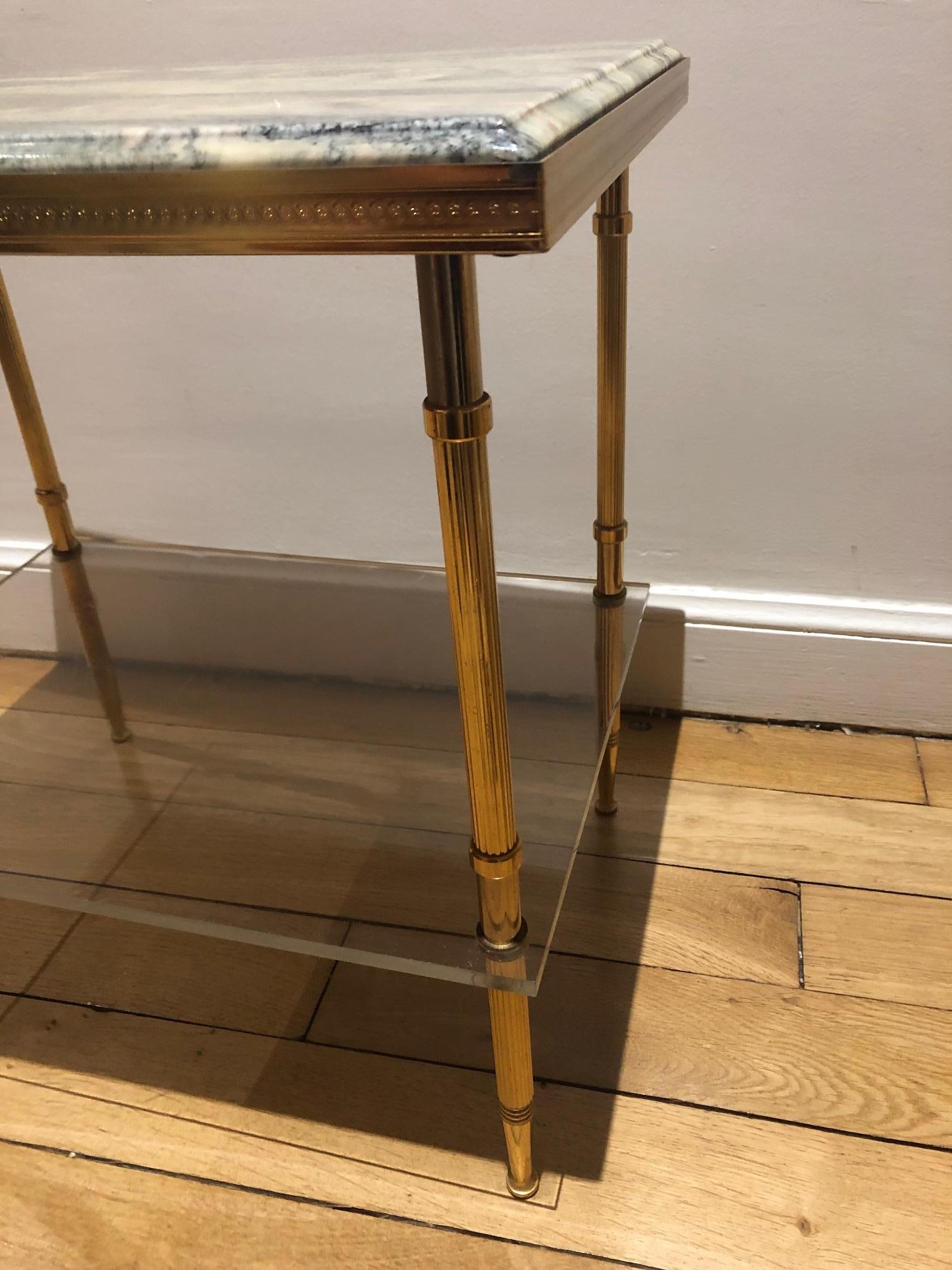 Pair of Stone and Brass Side Tables In Good Condition In Brooklyn, NY