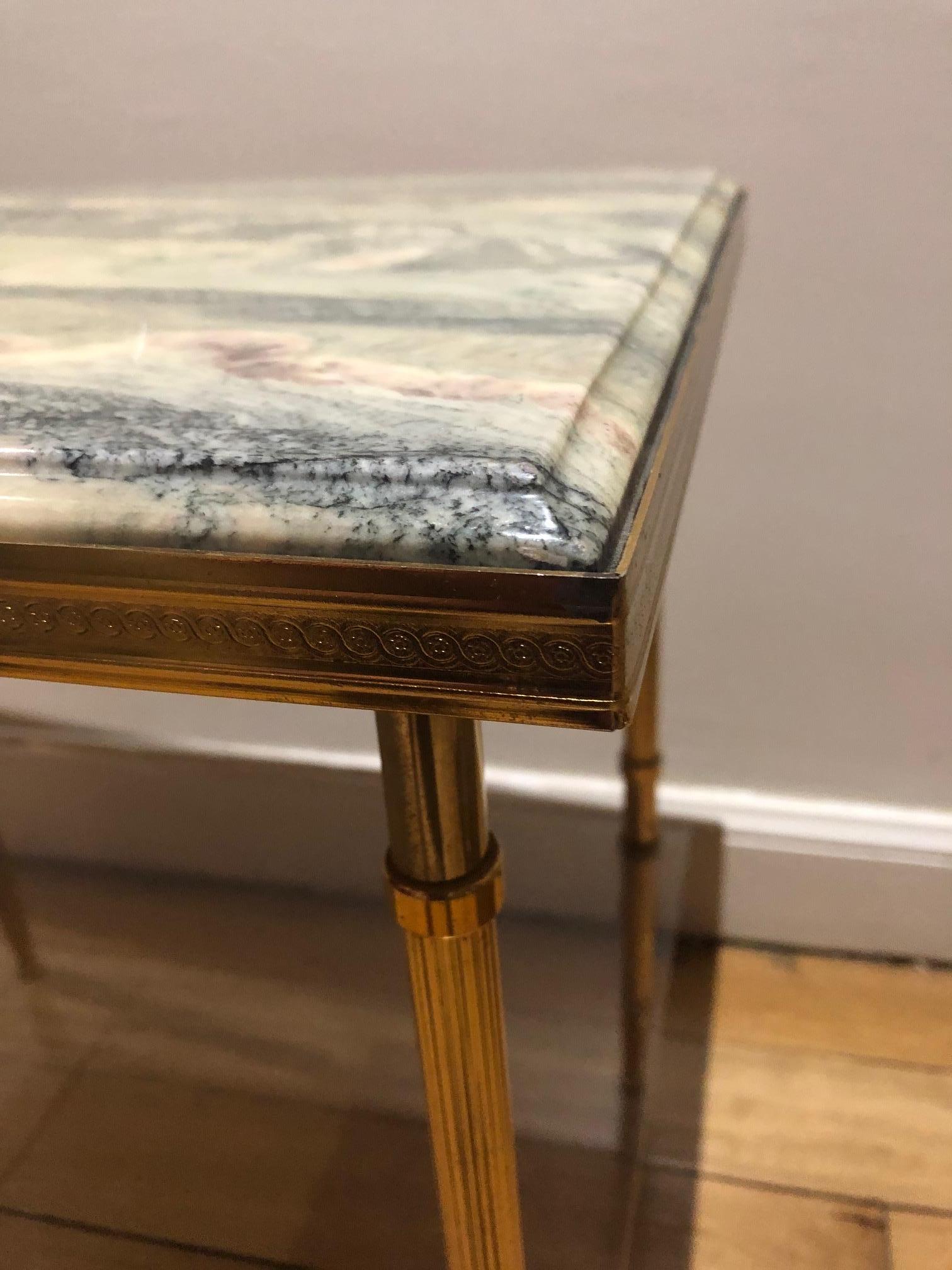 20th Century Pair of Stone and Brass Side Tables