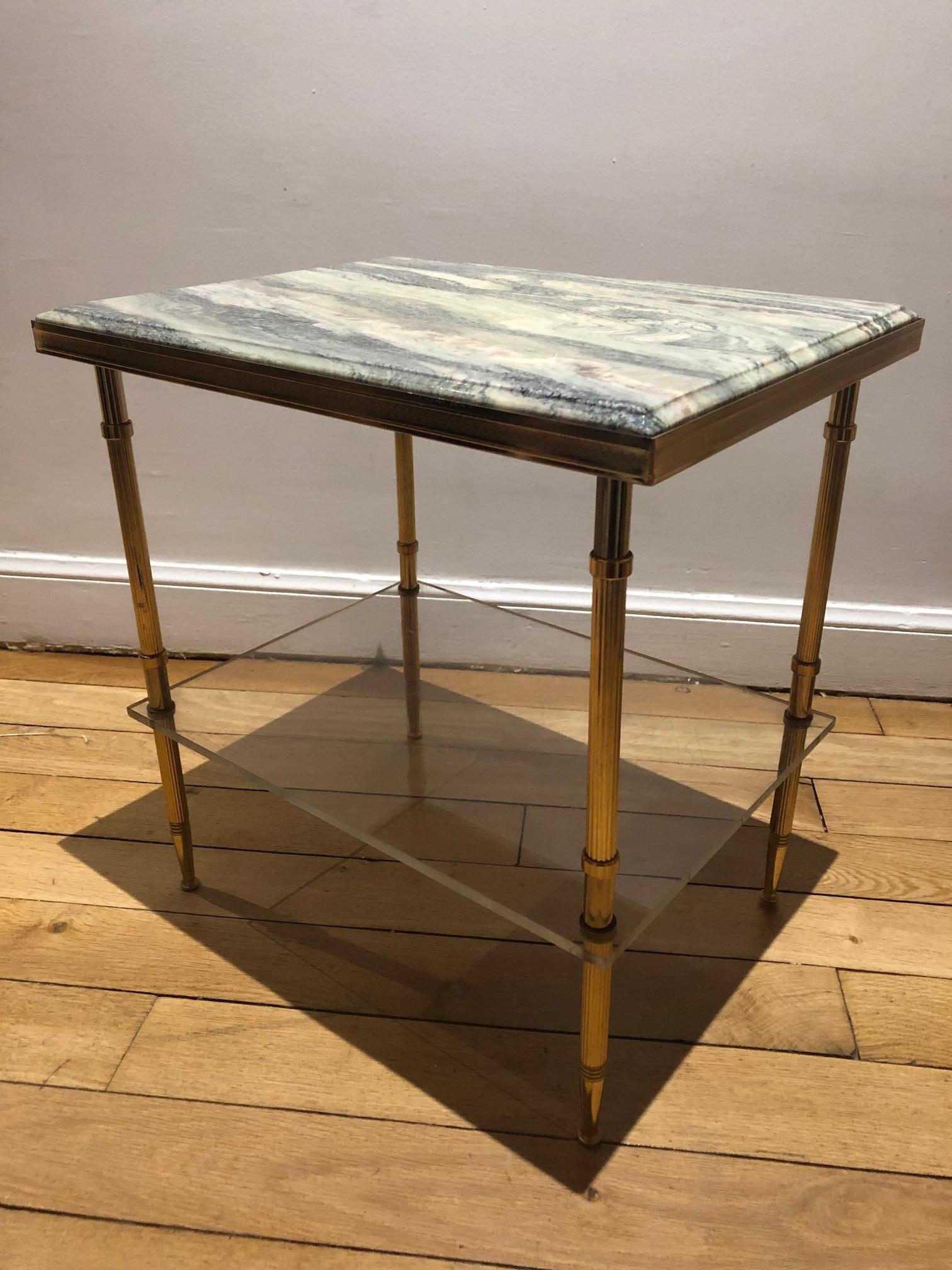 Pair of Stone and Brass Side Tables 1
