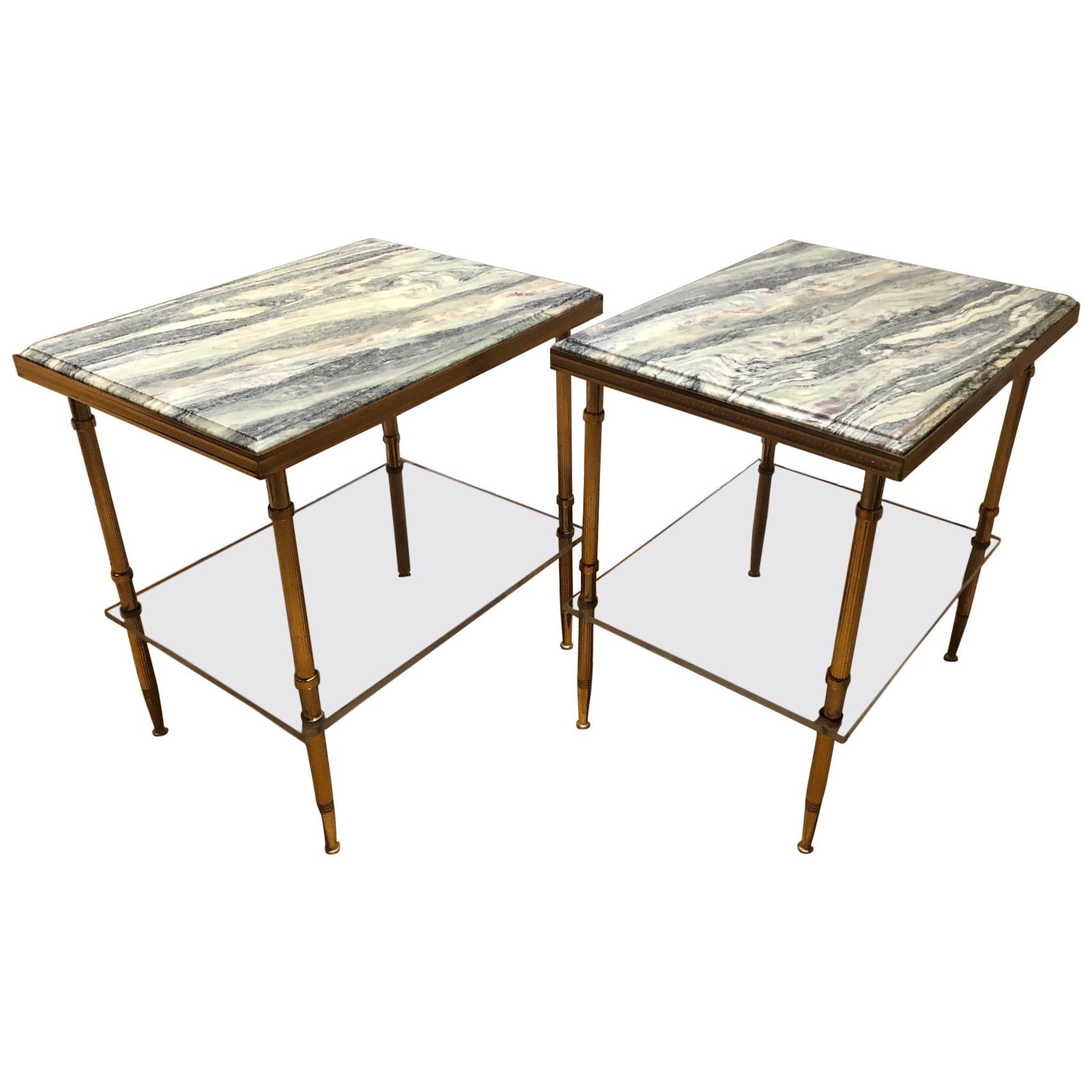 Pair of Stone and Brass Side Tables