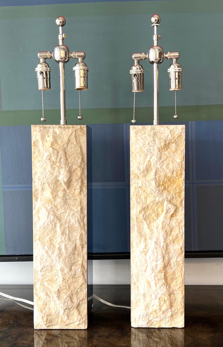 American Pair of Stone and Chrome Table Lamps by Laurel Lamp Co.