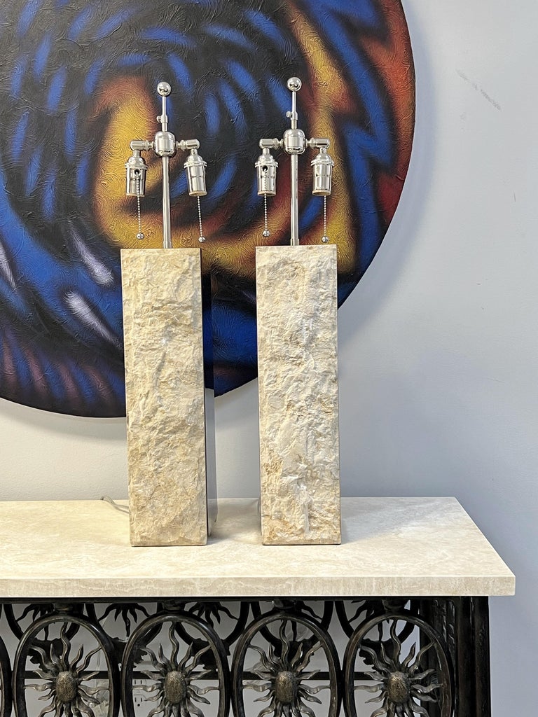 Late 20th Century Pair of Stone and Chrome Table Lamps by Laurel Lamp Co.