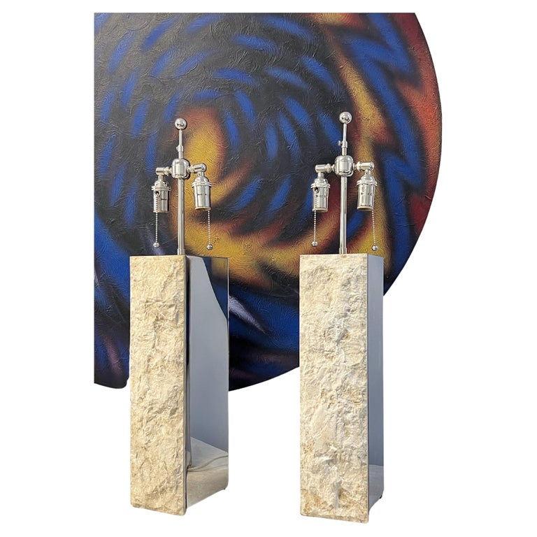 Pair of Stone and Chrome Table Lamps by Laurel Lamp Co.