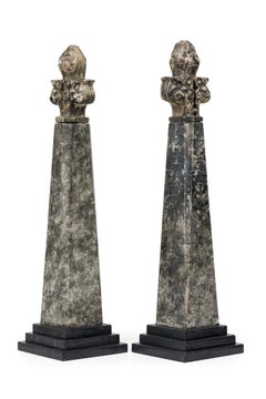Pair of Stone and Obelisk Architectural Elements
