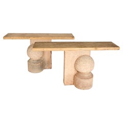 Pair of Stone and Wood Consoles