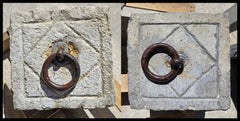 Pair of Stone Ashlars, Stones with Rings for Tying Up Horses and Donkeys, 20th C