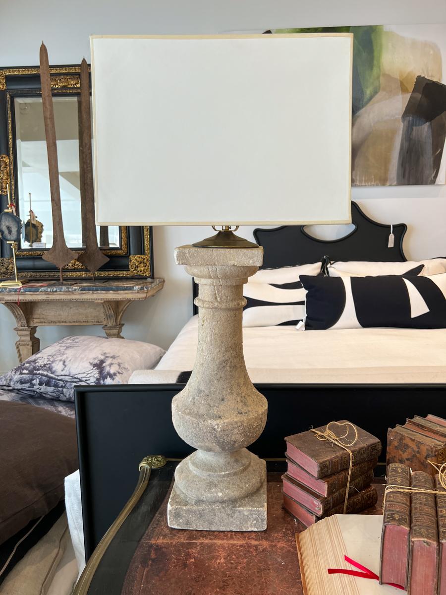 American Pair of Stone Balustrade Lamps For Sale