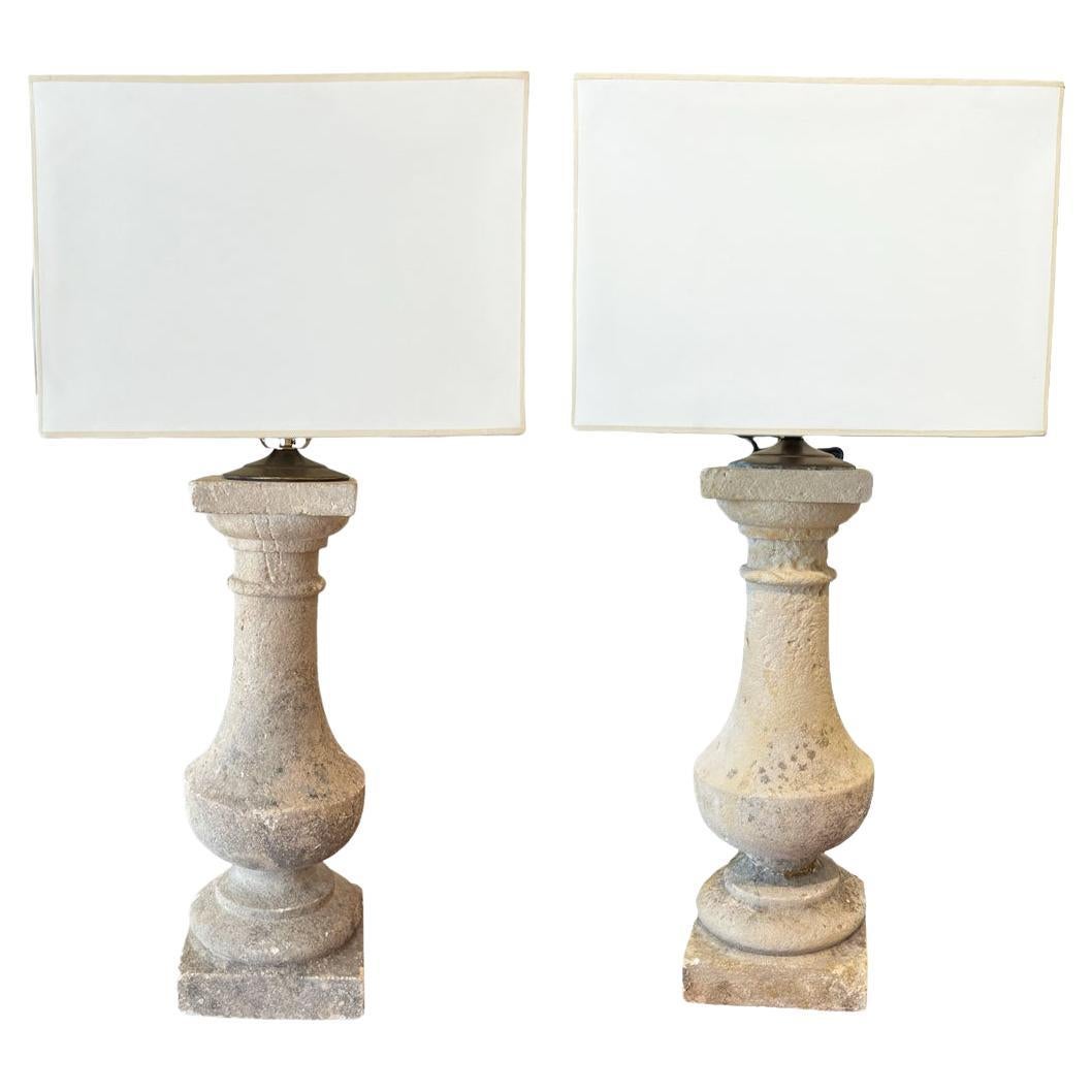 Pair of Stone Balustrade Lamps For Sale