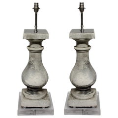 Pair of Stone Balustrade Lamps on Perspex Bases